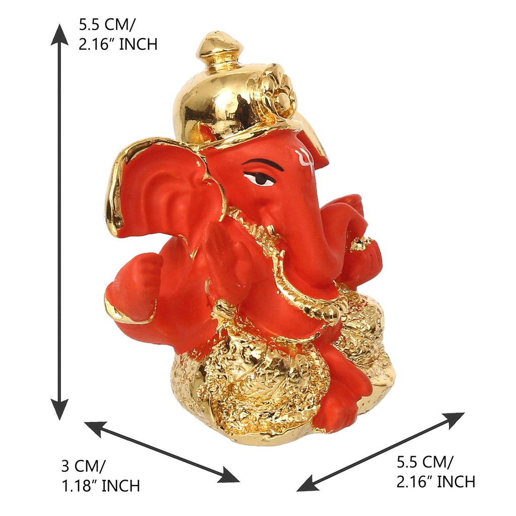 Gold Plated Orange Polyresin Ganesha Idol for Home, Temple, Office and Car Dashboard Kafalo