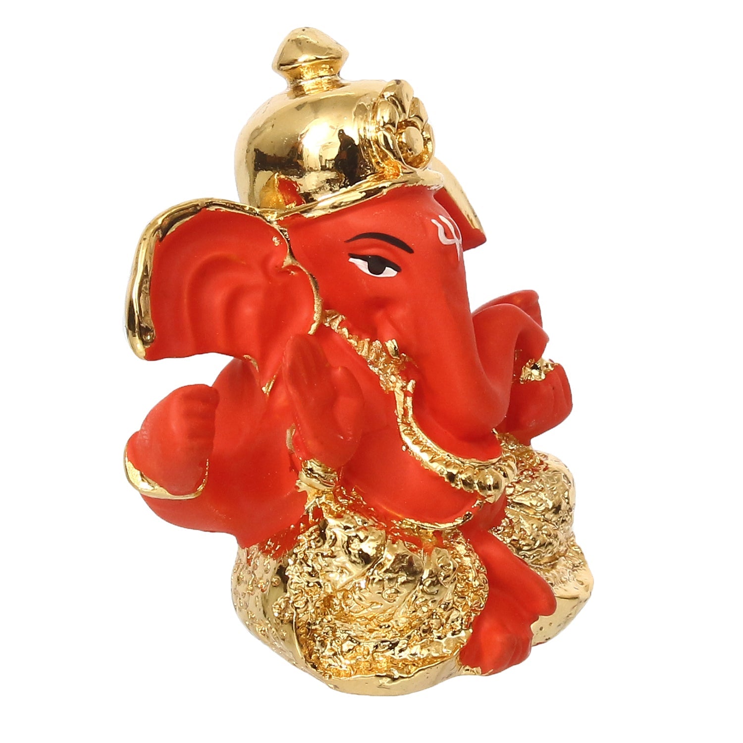 Gold Plated Orange Polyresin Ganesha Idol for Home, Temple, Office and Car Dashboard Kafalo