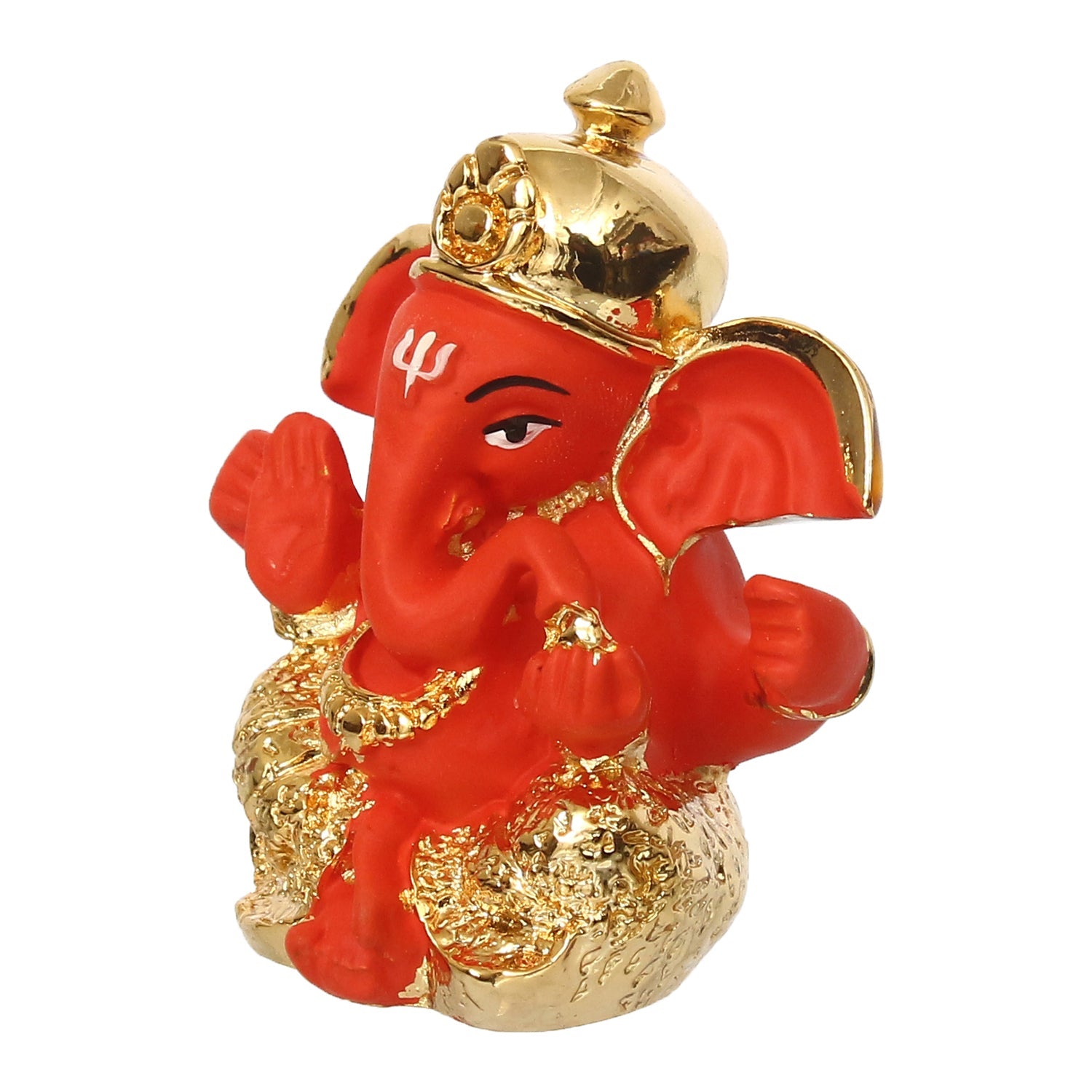 Gold Plated Orange Polyresin Ganesha Idol for Home, Temple, Office and Car Dashboard Kafalo