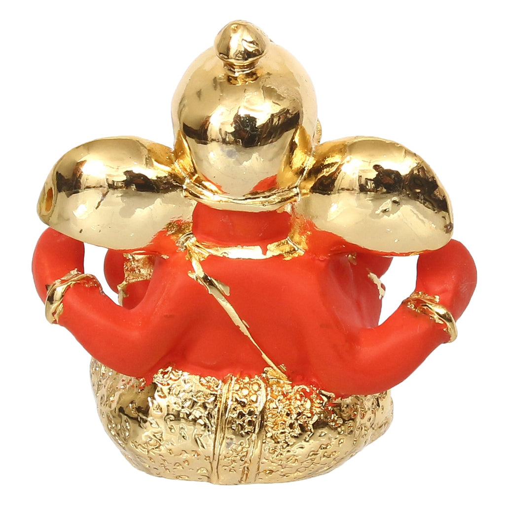 Gold Plated Orange Polyresin Ganesha Idol for Home, Temple, Office and Car Dashboard Kafalo