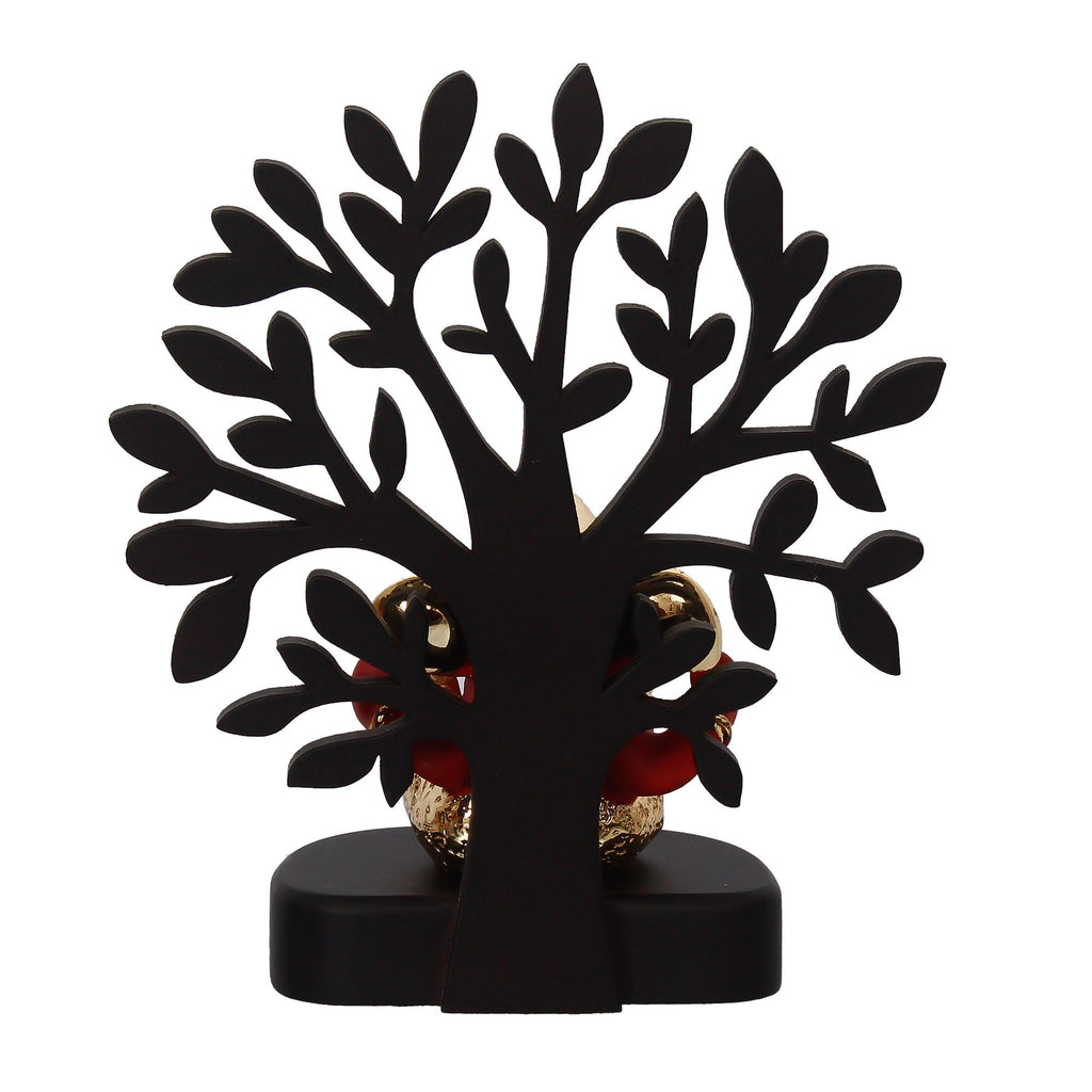 Gold Plated Red Polyresin Dhoti Ganesha Idol with Wooden Tree for Home, Temple, Office and Car Dashboard Kafalo