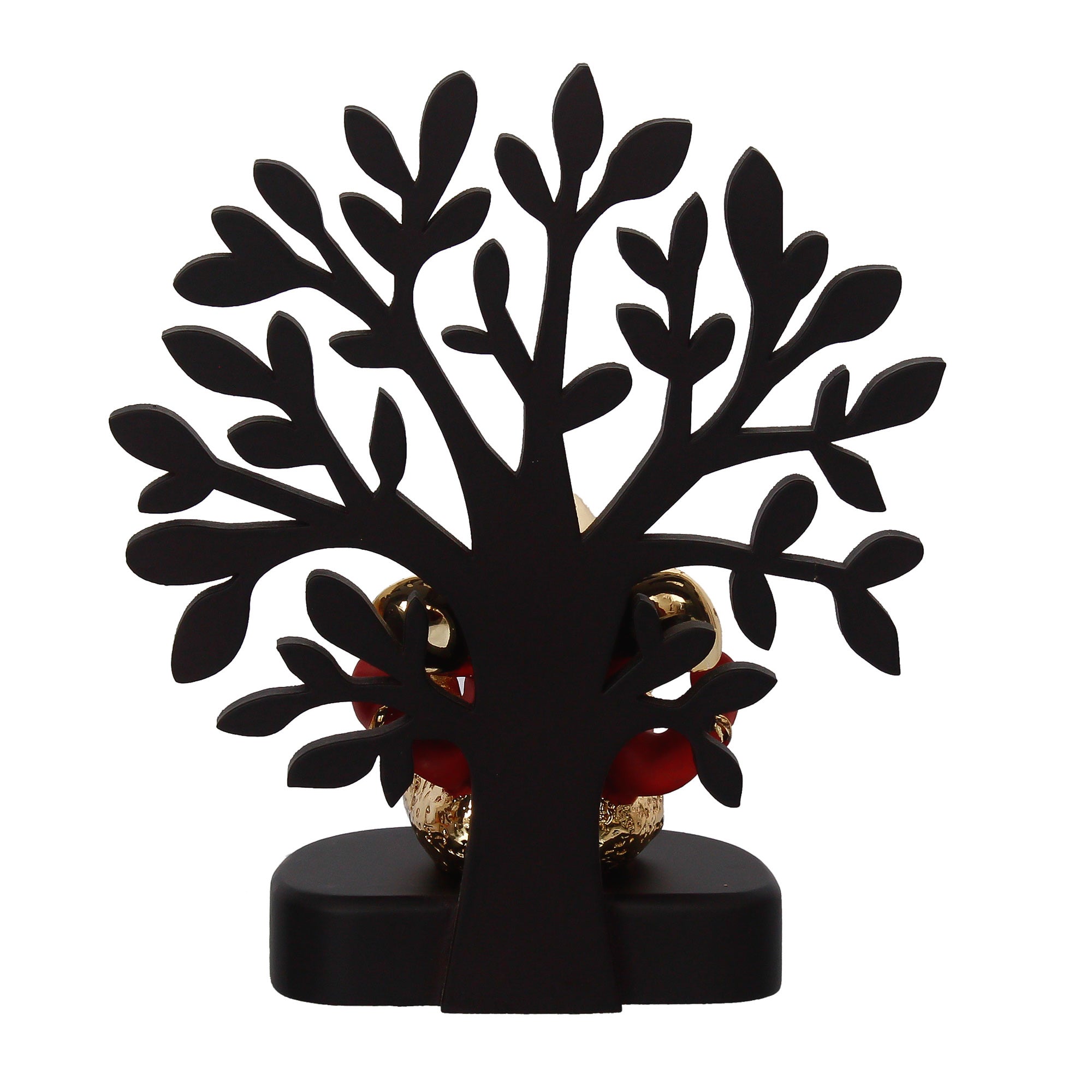 Gold Plated Red Polyresin Dhoti Ganesha Idol with Wooden Tree for Home, Temple, Office and Car Dashboard Kafalo