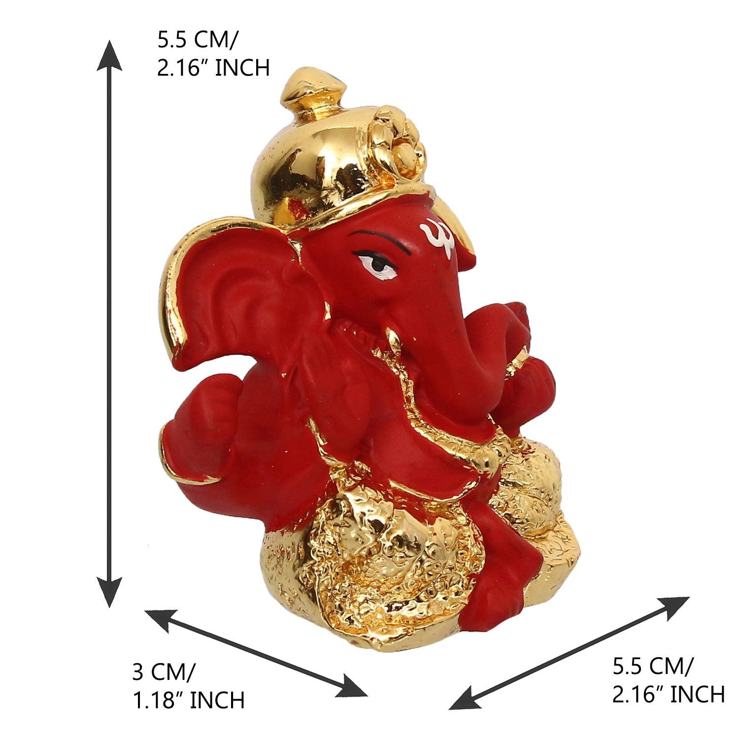 Gold Plated Red Polyresin Ganesha Idol for Home, Temple, Office and Car Dashboard Kafalo