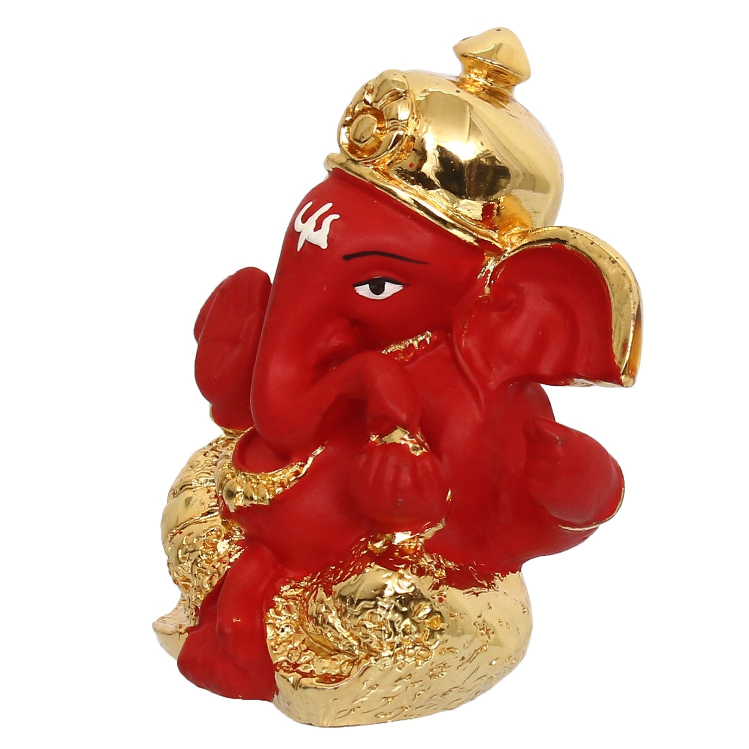 Gold Plated Red Polyresin Ganesha Idol for Home, Temple, Office and Car Dashboard Kafalo