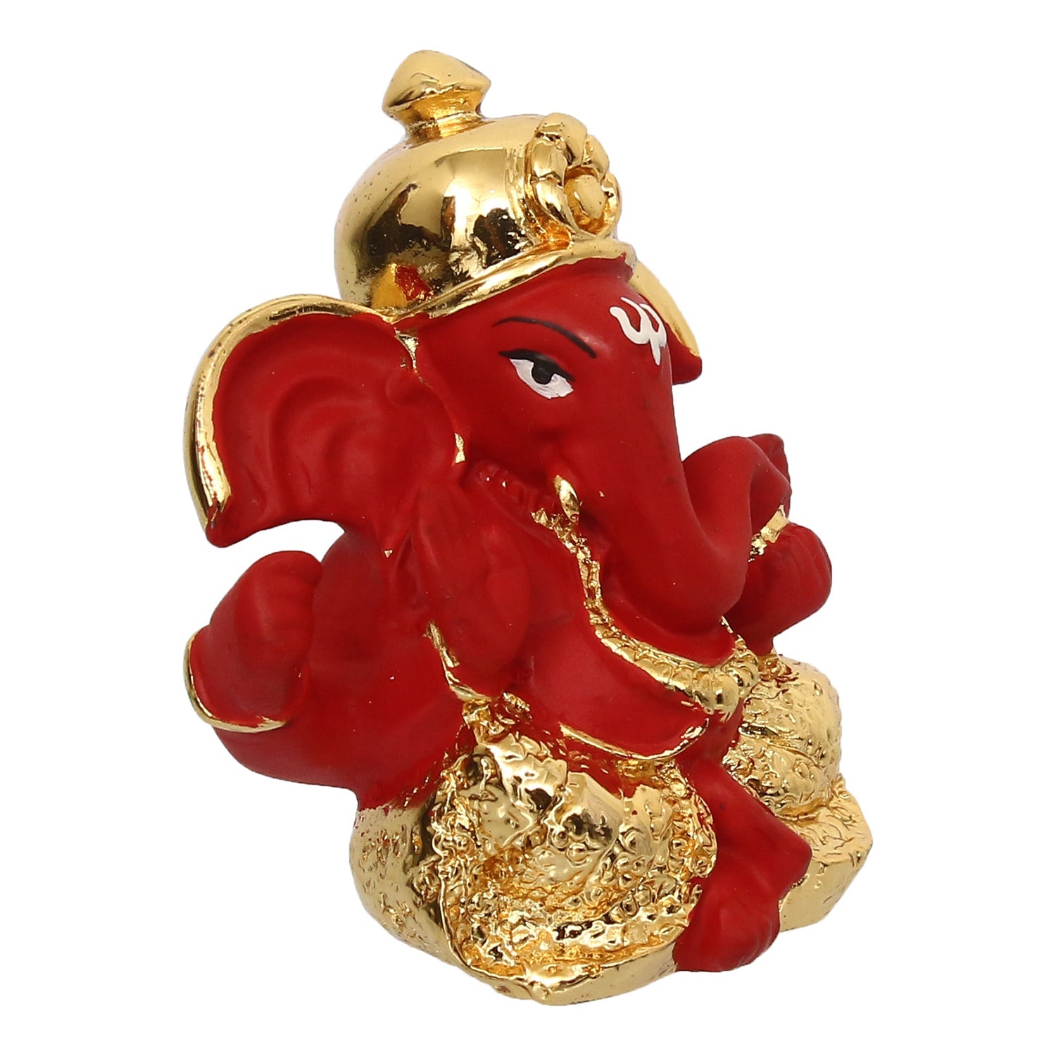 Gold Plated Red Polyresin Ganesha Idol for Home, Temple, Office and Car Dashboard Kafalo