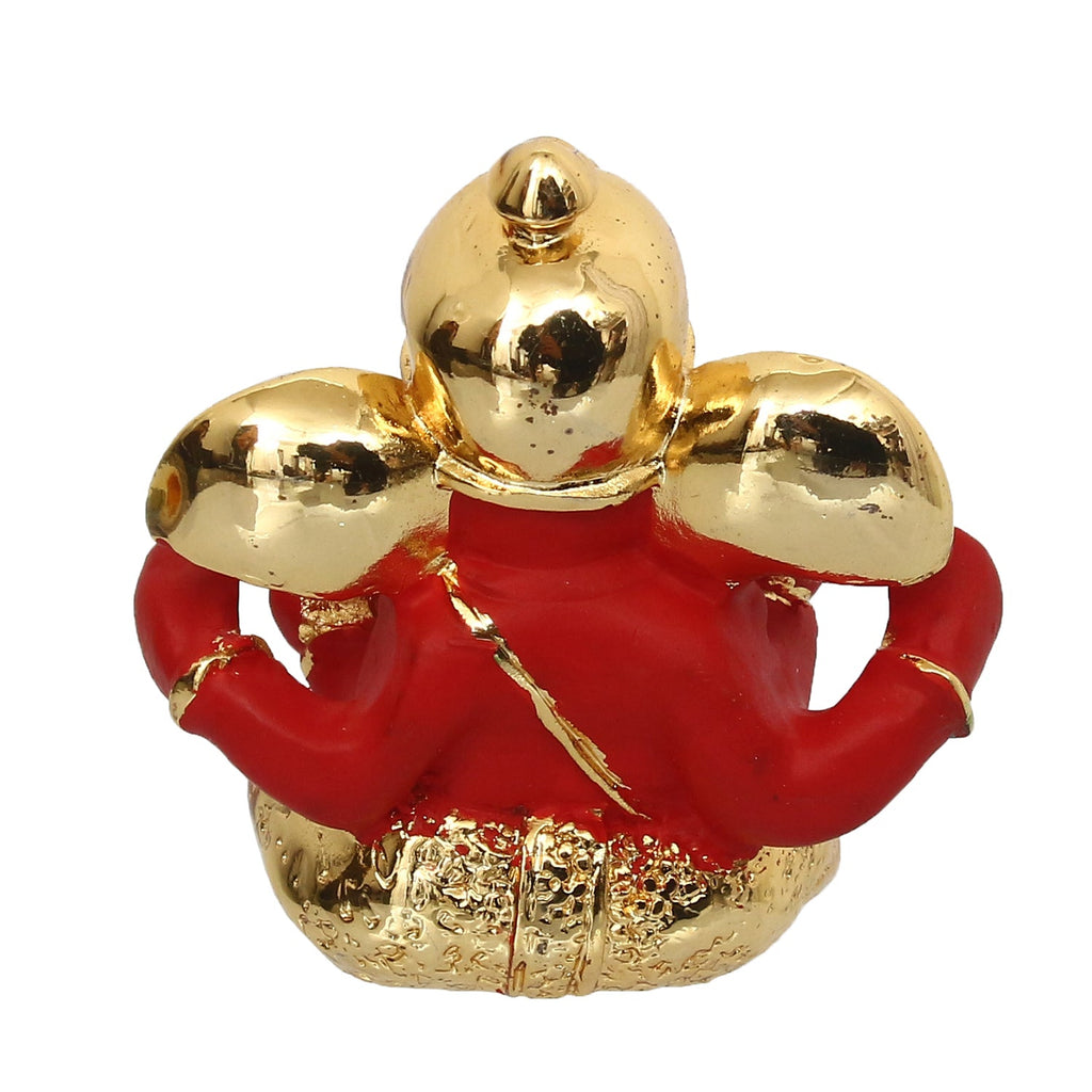 Gold Plated Red Polyresin Ganesha Idol for Home, Temple, Office and Car Dashboard Kafalo