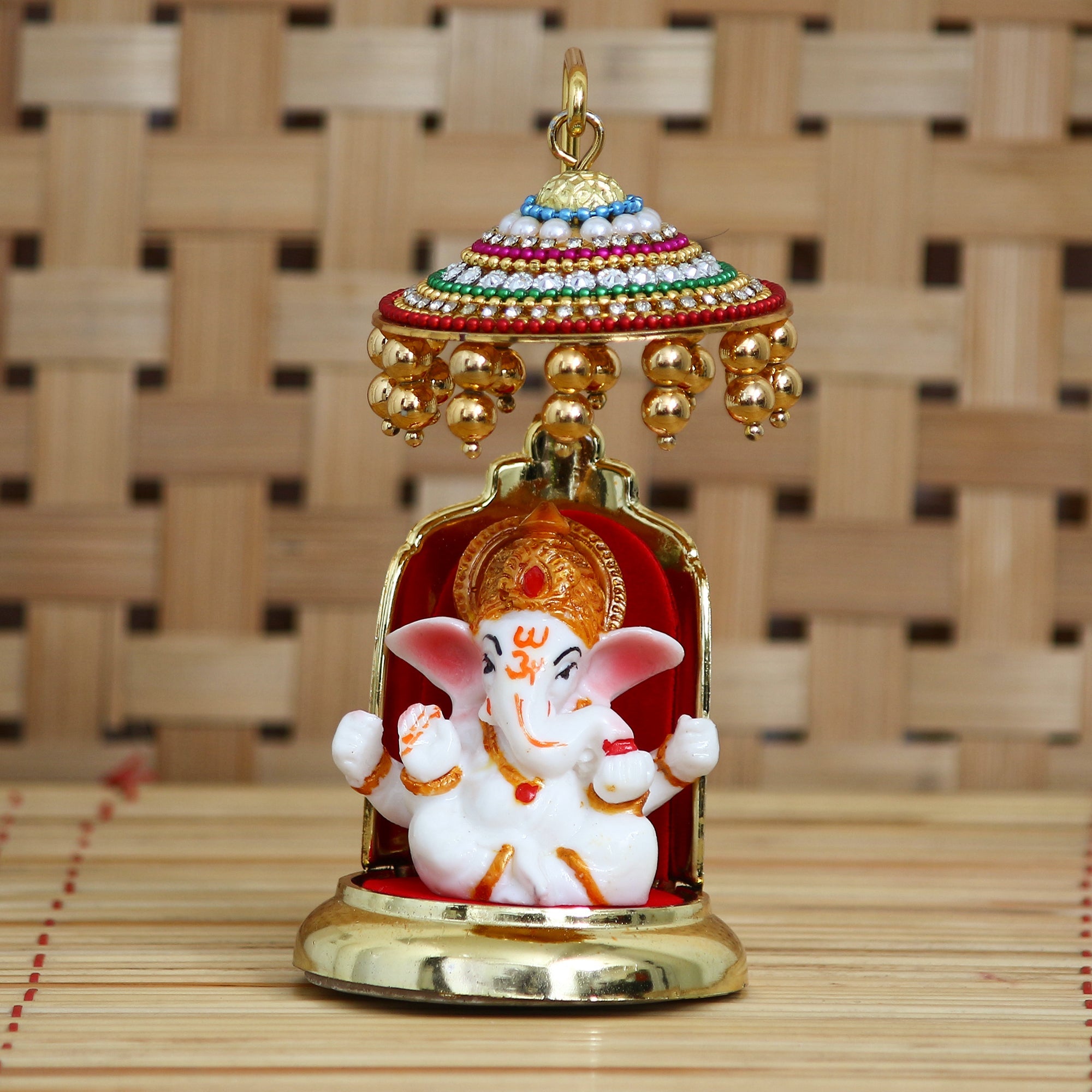 Decorative Lord Ganesha Idol with Designer Chatri for Car Dashboard, Home Temple and Office Desks Kafalo