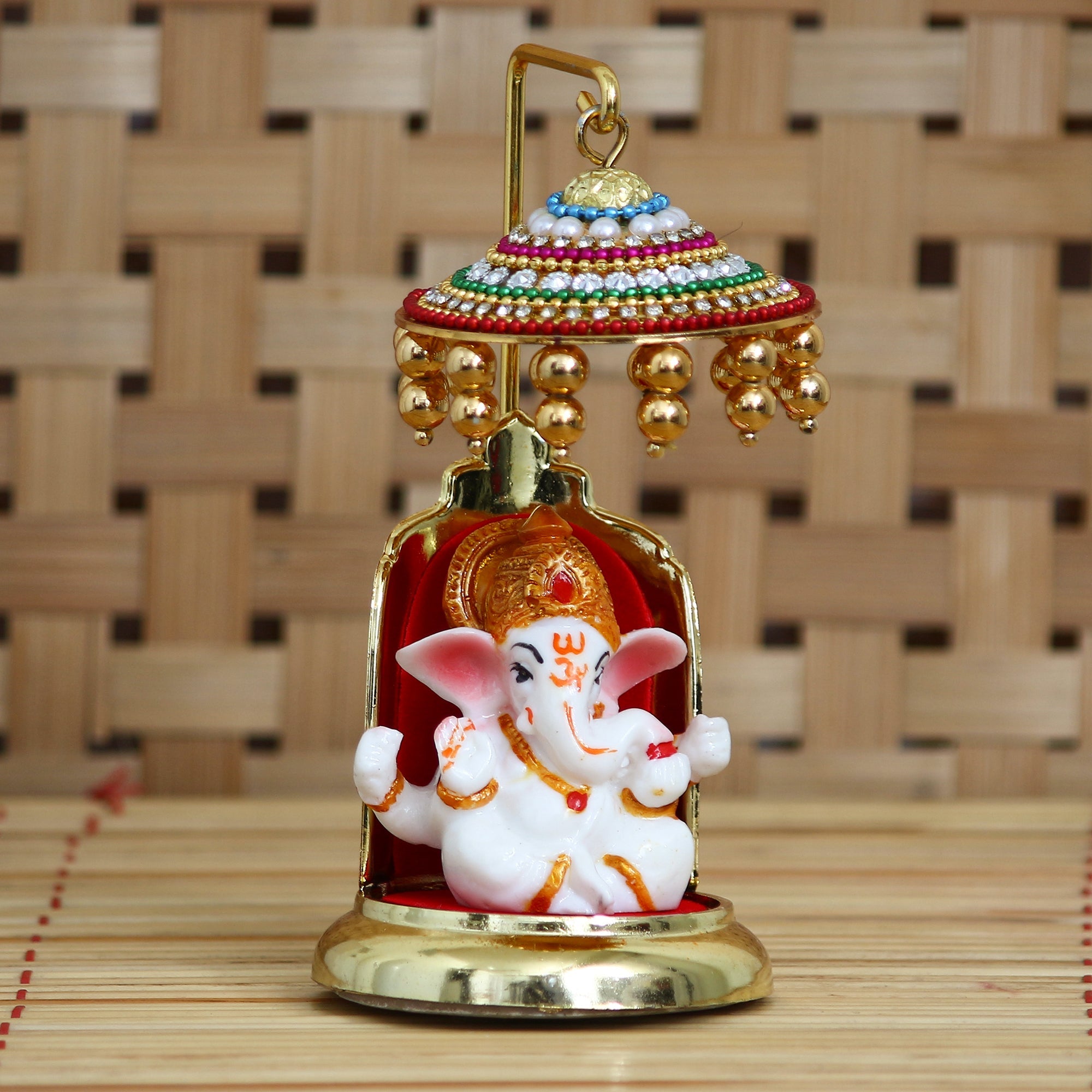 Decorative Lord Ganesha Idol with Designer Chatri for Car Dashboard, Home Temple and Office Desks Kafalo