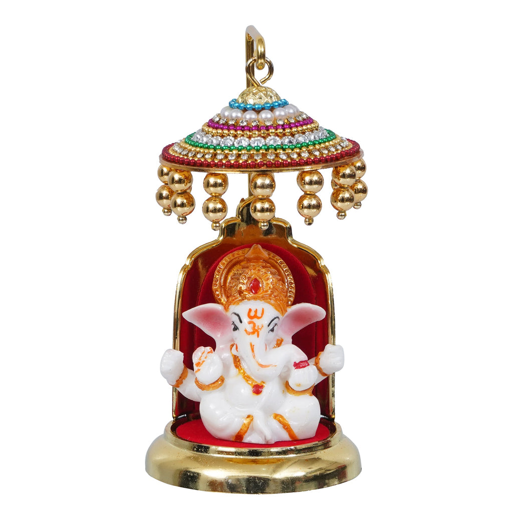 Decorative Lord Ganesha Idol with Designer Chatri for Car Dashboard, Home Temple and Office Desks Kafalo
