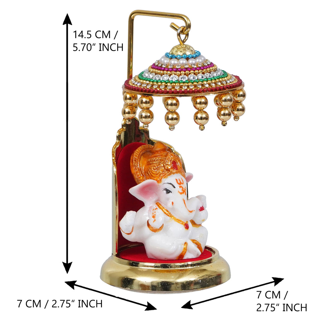 Decorative Lord Ganesha Idol with Designer Chatri for Car Dashboard, Home Temple and Office Desks Kafalo