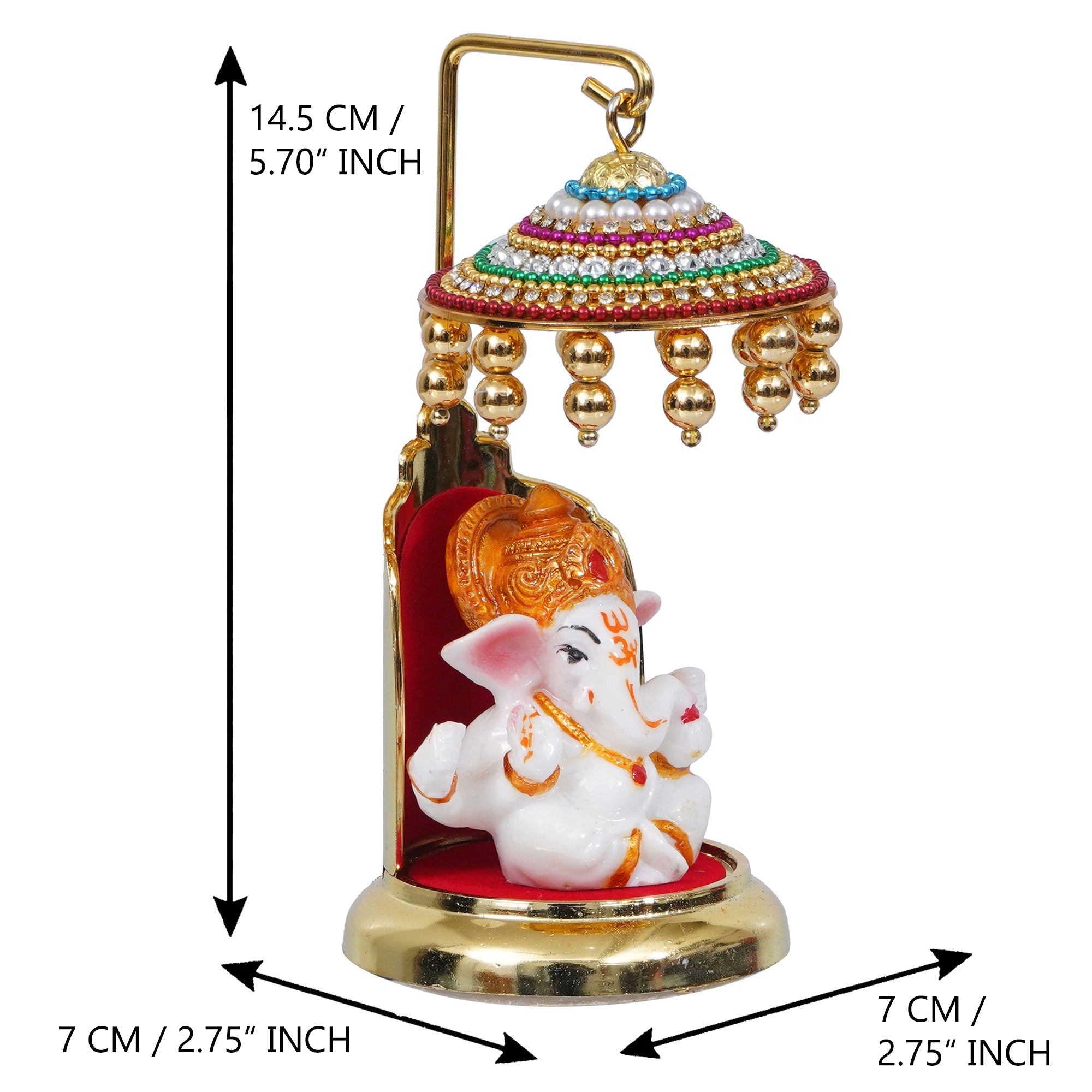 Decorative Lord Ganesha Idol with Designer Chatri for Car Dashboard, Home Temple and Office Desks Kafalo