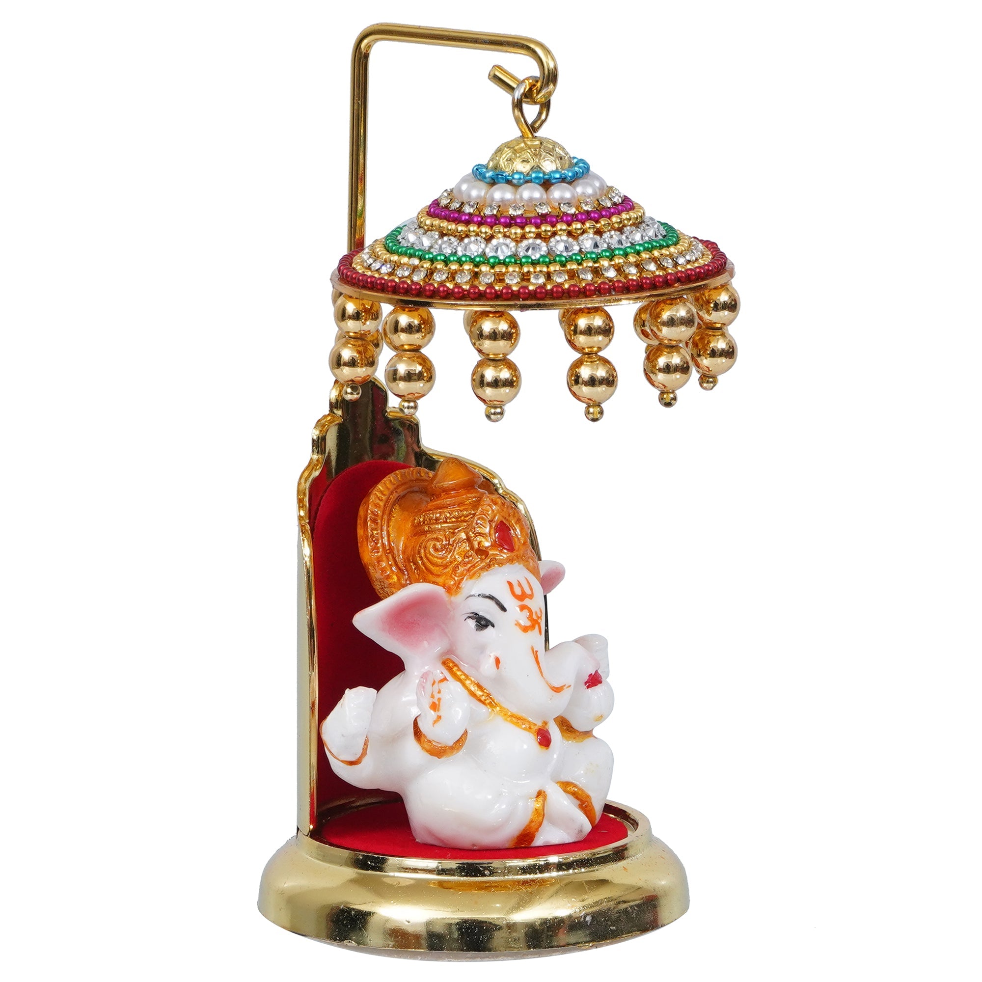 Decorative Lord Ganesha Idol with Designer Chatri for Car Dashboard, Home Temple and Office Desks Kafalo