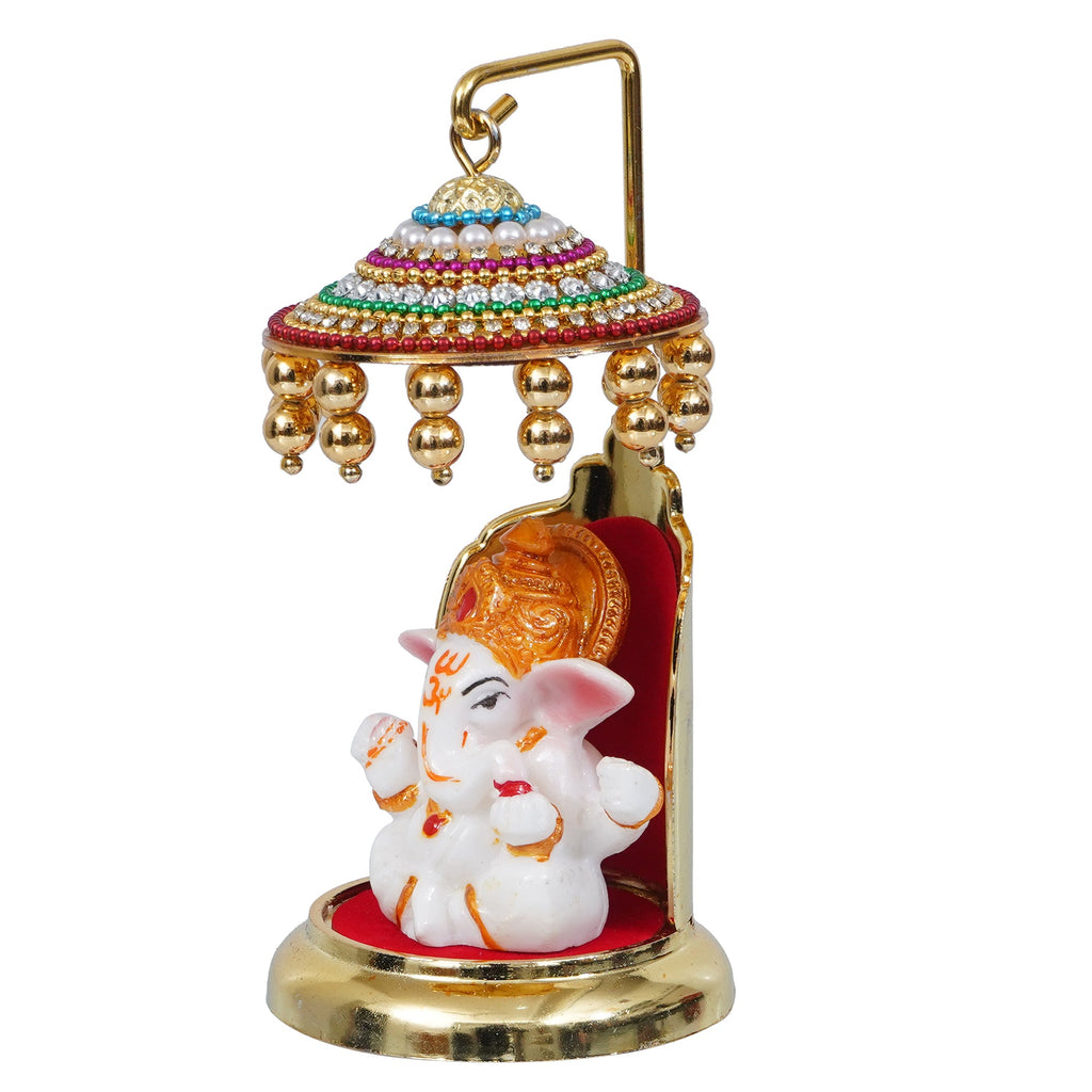 Decorative Lord Ganesha Idol with Designer Chatri for Car Dashboard, Home Temple and Office Desks Kafalo