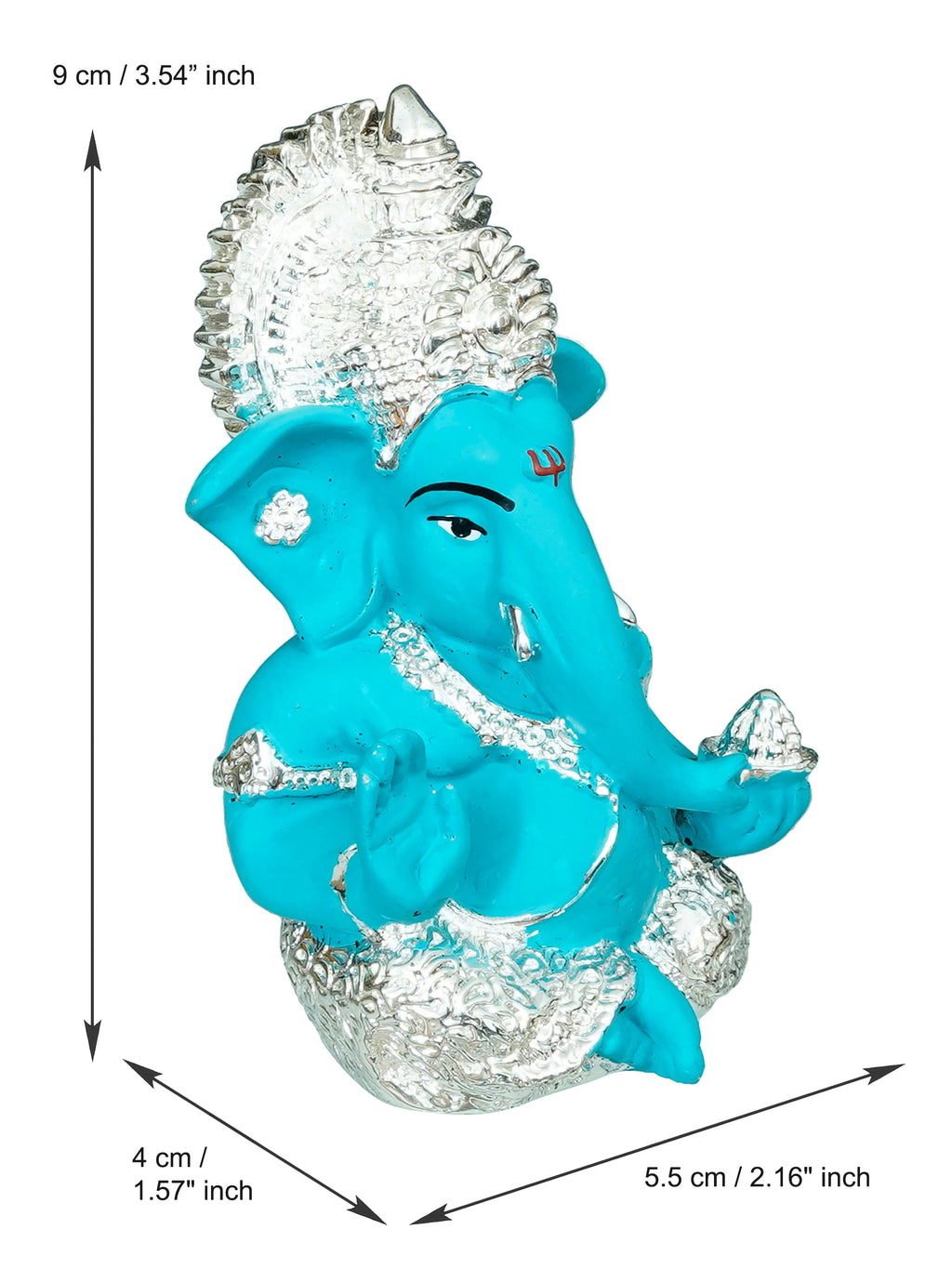 Silver Plated Blue Polyresin Ganesha Idol for Home, Temple, Office and Car Dashboard Kafalo