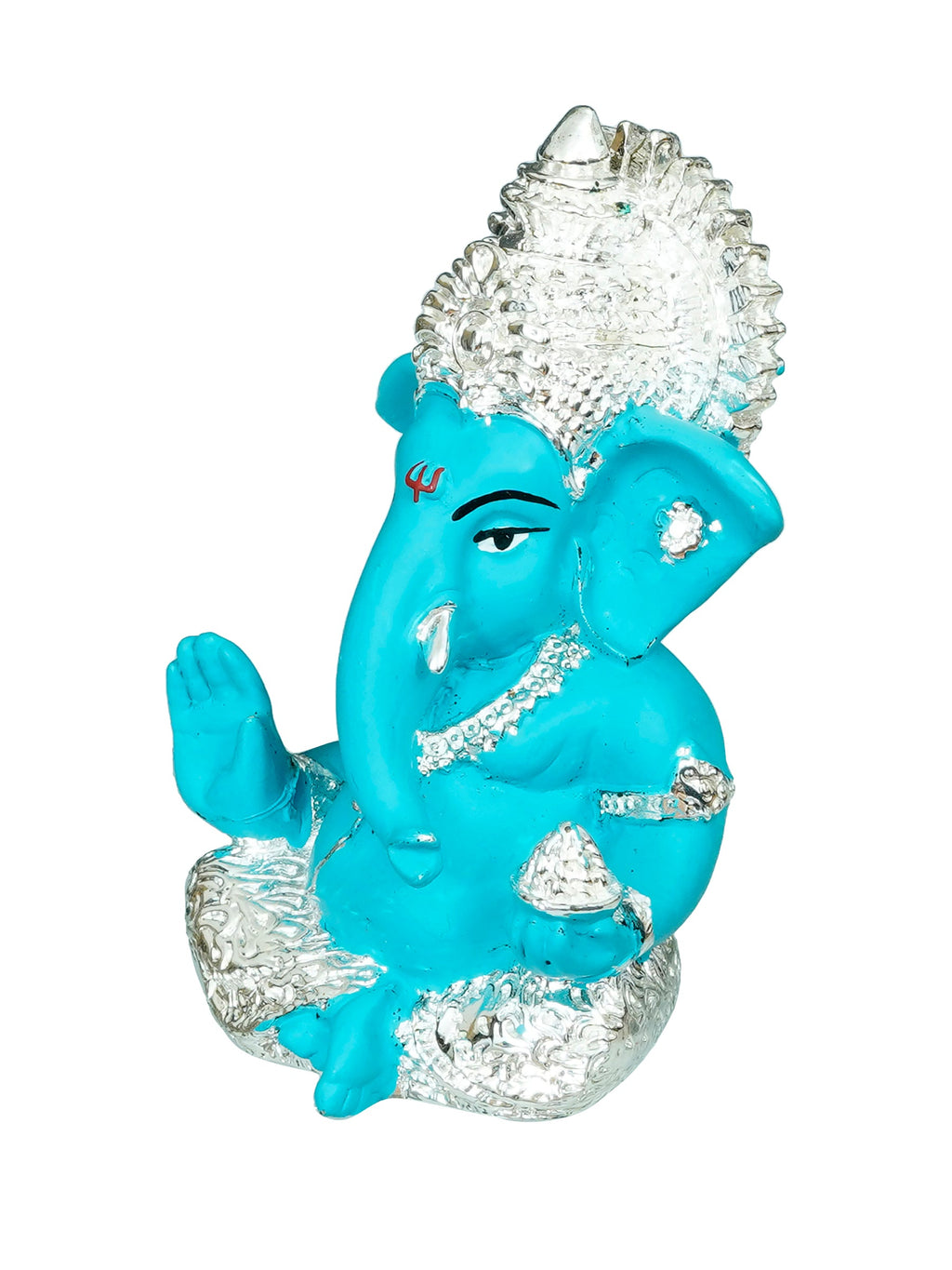 Silver Plated Blue Polyresin Ganesha Idol for Home, Temple, Office and Car Dashboard Kafalo