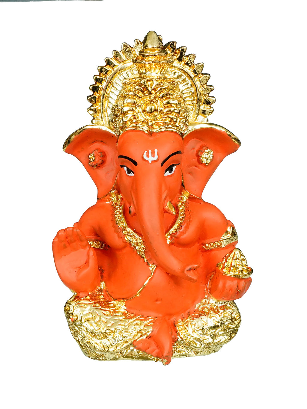 Gold Plated Orange Polyresin Ganesha Idol for Home, Temple, Office and Car Dashboard Kafalo