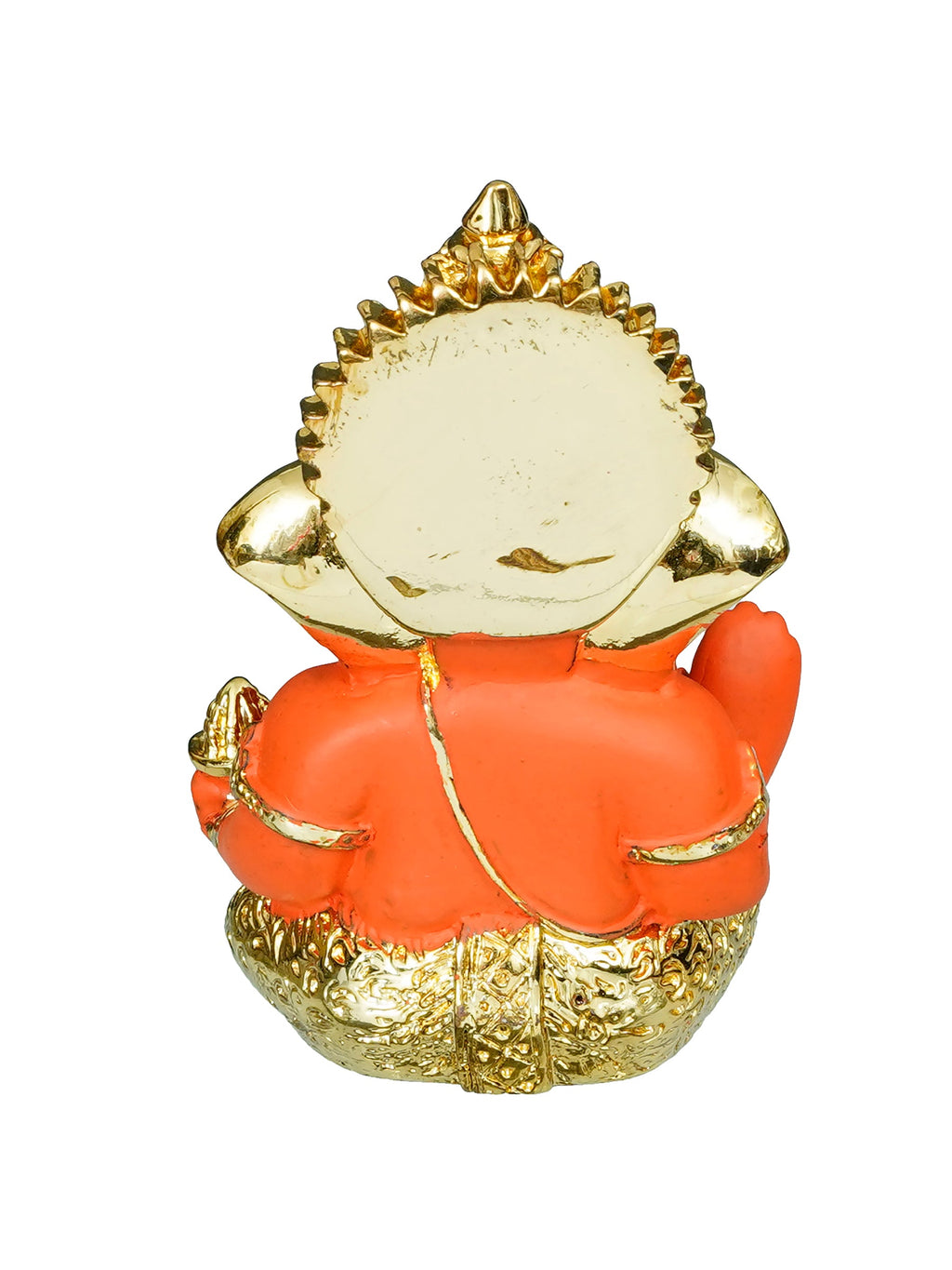 Gold Plated Orange Polyresin Ganesha Idol for Home, Temple, Office and Car Dashboard Kafalo
