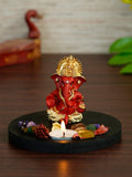 Polyresin Gold Plated Red Ganesha Idol on Wooden Base Tea Light Candle holder Kafalo