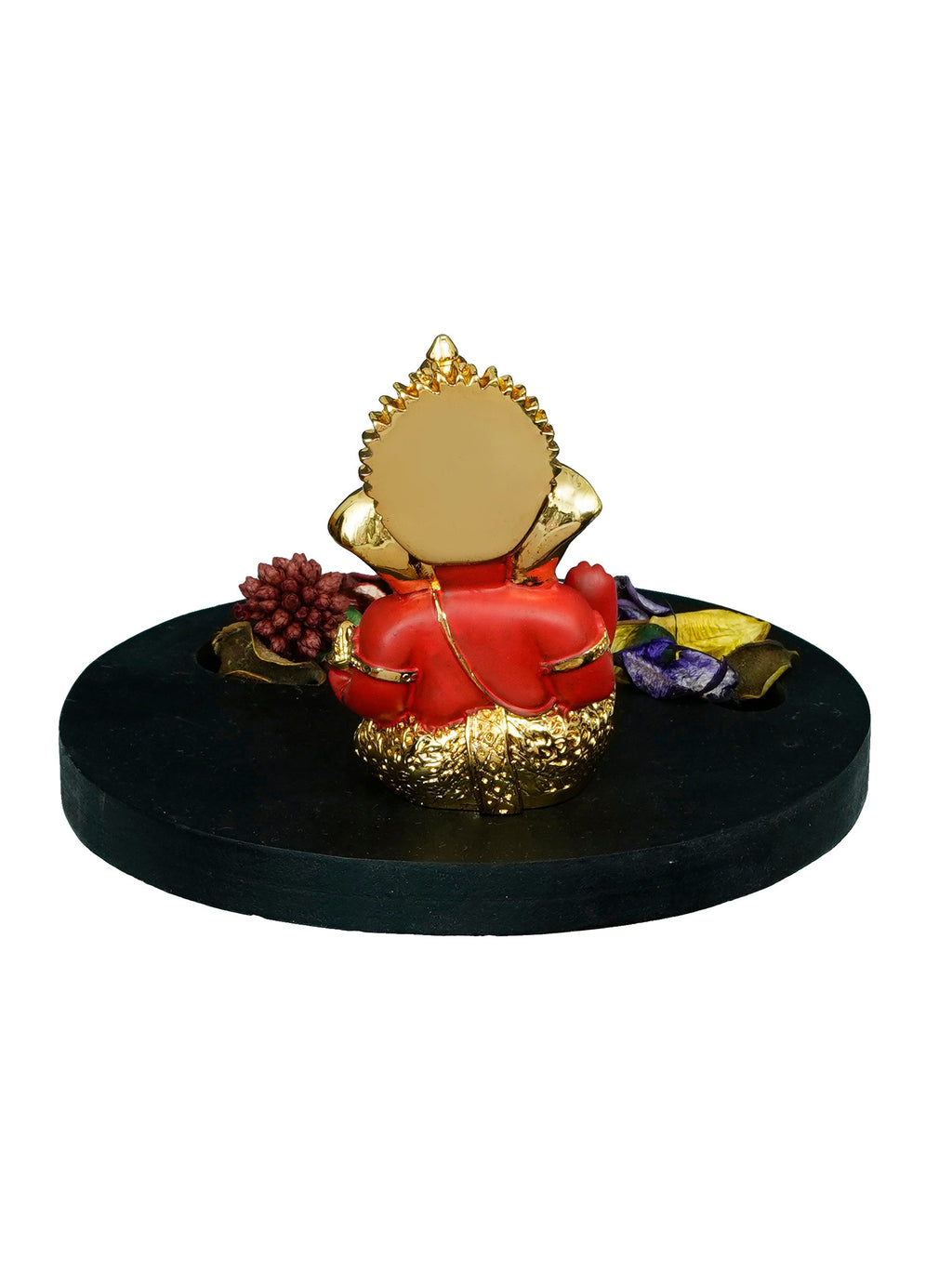 Polyresin Gold Plated Red Ganesha Idol on Wooden Base Tea Light Candle holder Kafalo