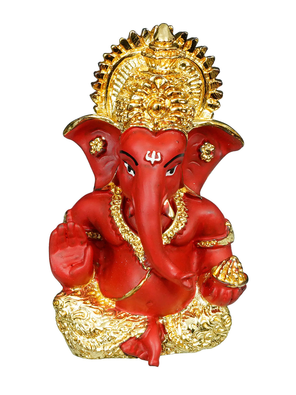 Gold Plated Red Polyresin Ganesha Idol for Home, Temple, Office and Car Dashboard Kafalo