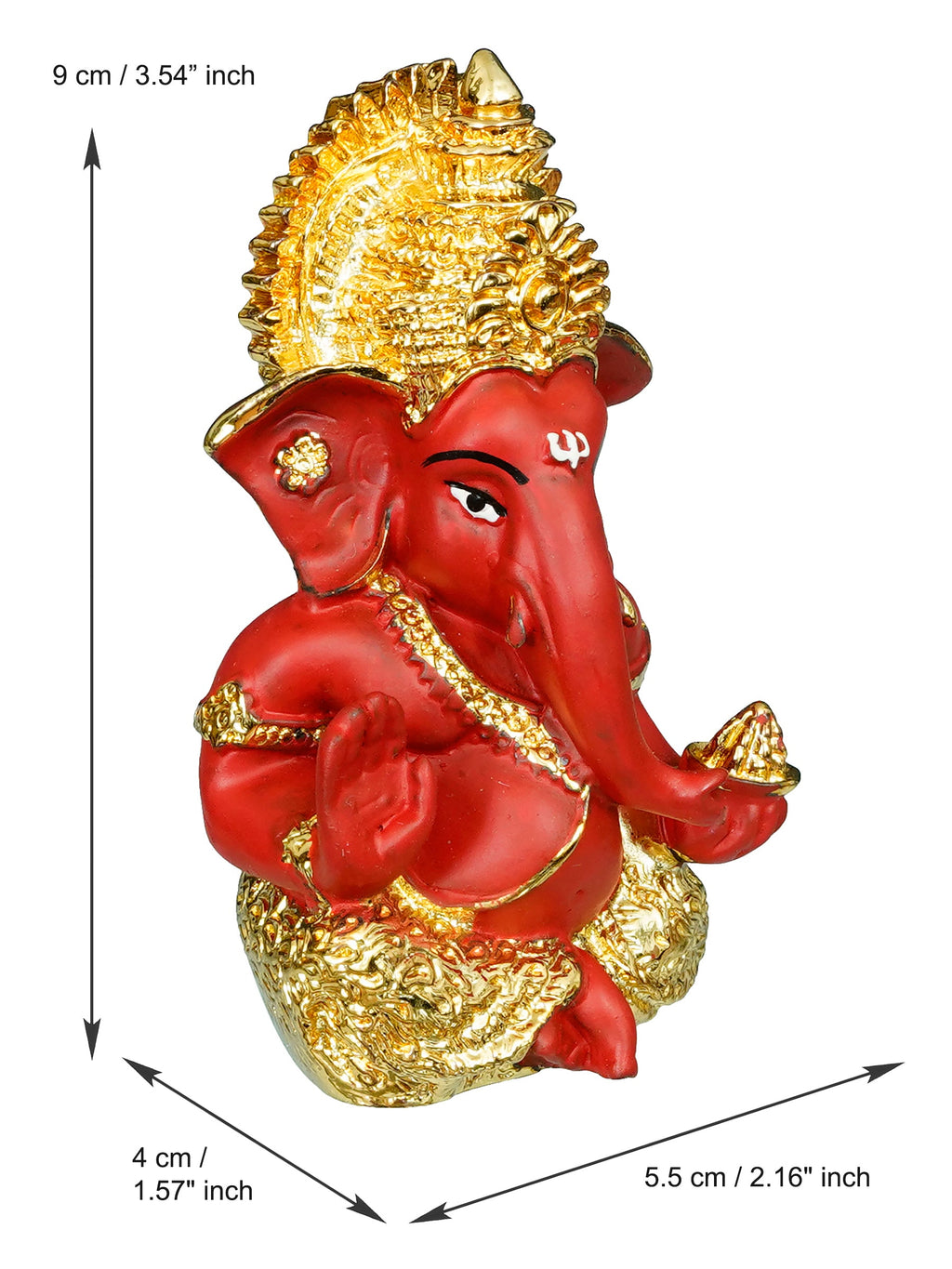 Gold Plated Red Polyresin Ganesha Idol for Home, Temple, Office and Car Dashboard Kafalo