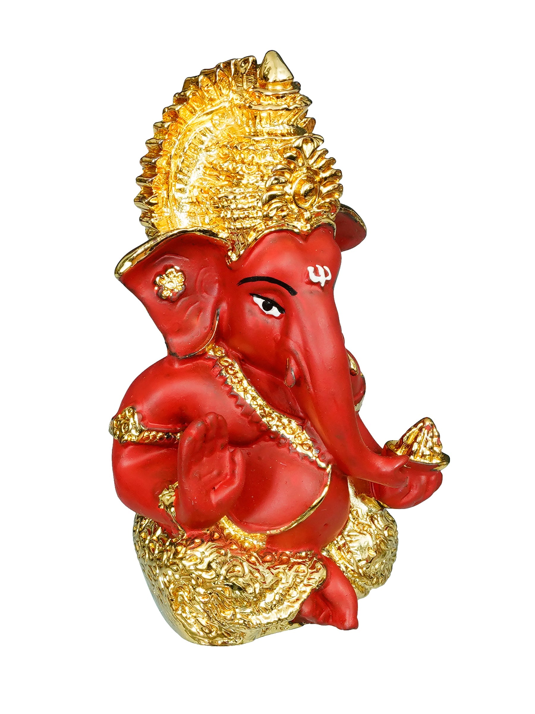 Gold Plated Red Polyresin Ganesha Idol for Home, Temple, Office and Car Dashboard Kafalo
