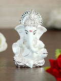 Silver Plated White Polyresin Ganesha Idol for Home, Temple, Office and Car Dashboard Kafalo