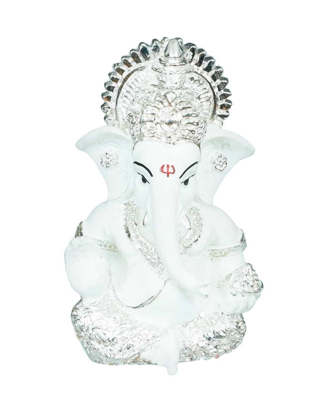 Silver Plated White Polyresin Ganesha Idol for Home, Temple, Office and Car Dashboard Kafalo