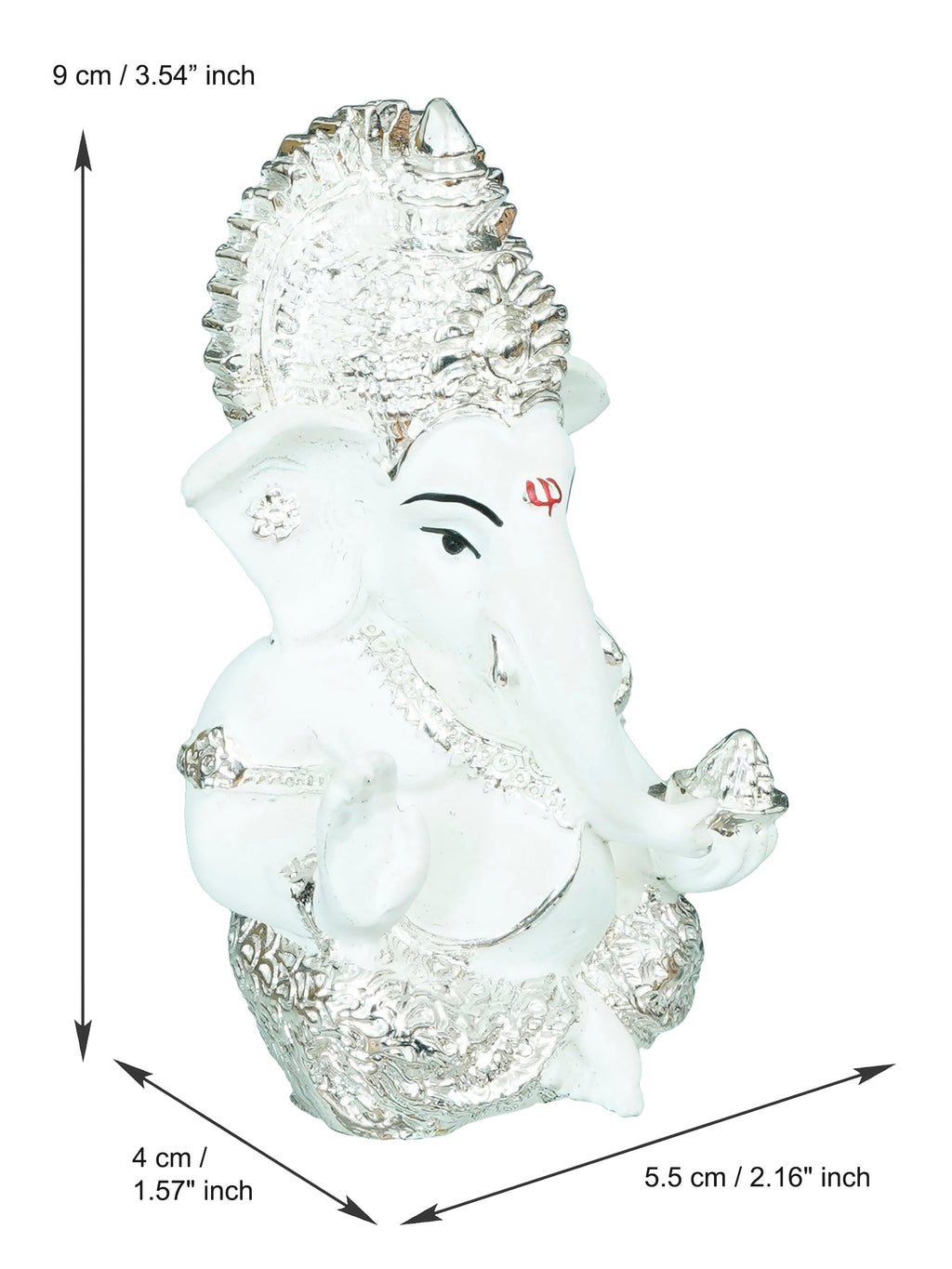 Silver Plated White Polyresin Ganesha Idol for Home, Temple, Office and Car Dashboard Kafalo