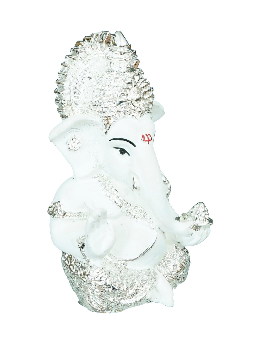 Silver Plated White Polyresin Ganesha Idol for Home, Temple, Office and Car Dashboard Kafalo