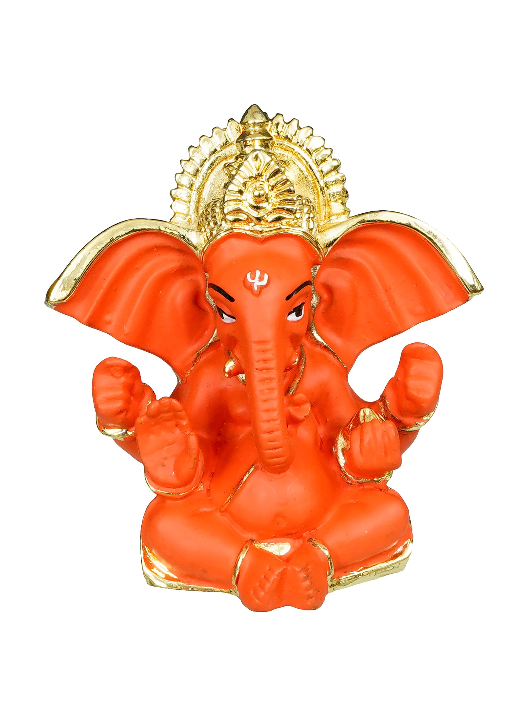 Gold Plated Orange Polyresin Ganesha Idol for Home, Temple, Office and Car Dashboard Kafalo