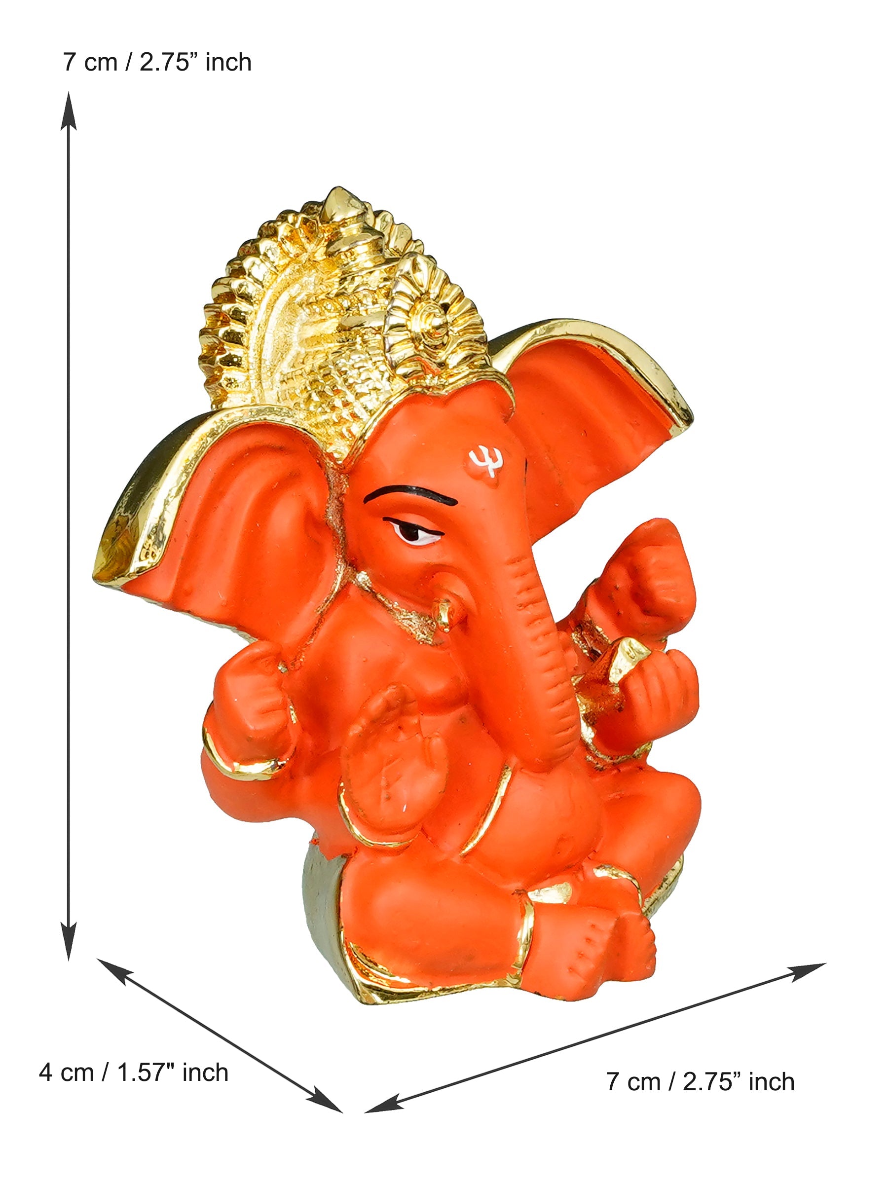 Gold Plated Orange Polyresin Ganesha Idol for Home, Temple, Office and Car Dashboard Kafalo
