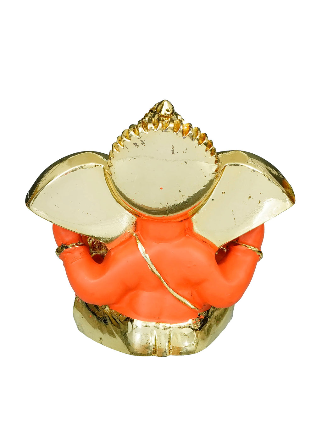 Gold Plated Orange Polyresin Ganesha Idol for Home, Temple, Office and Car Dashboard Kafalo