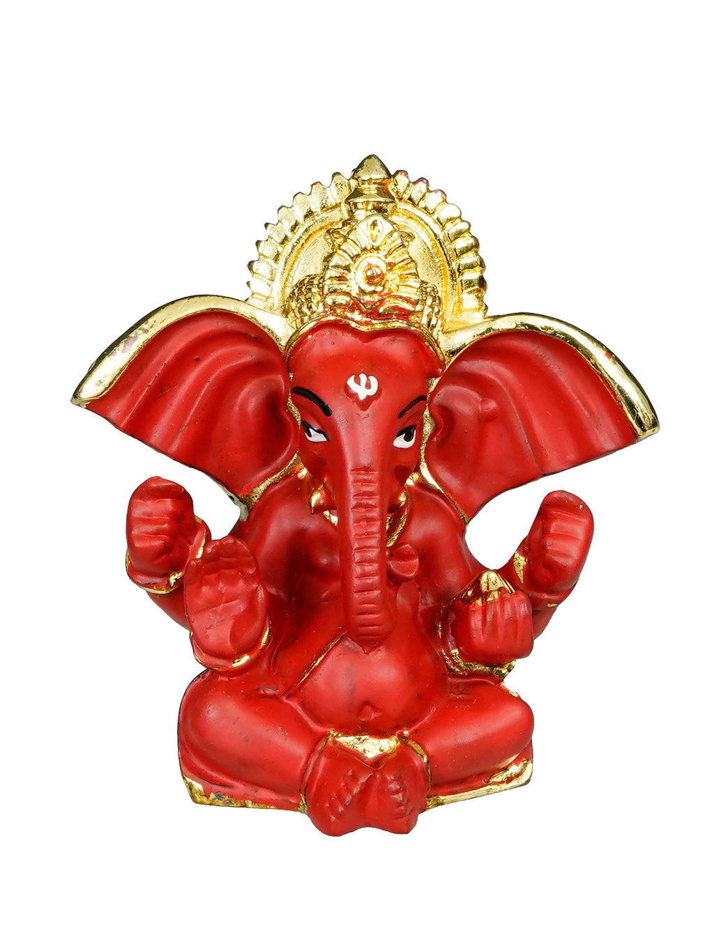 Gold Plated Red Polyresin Ganesha Idol for Home, Temple, Office and Car Dashboard Kafalo