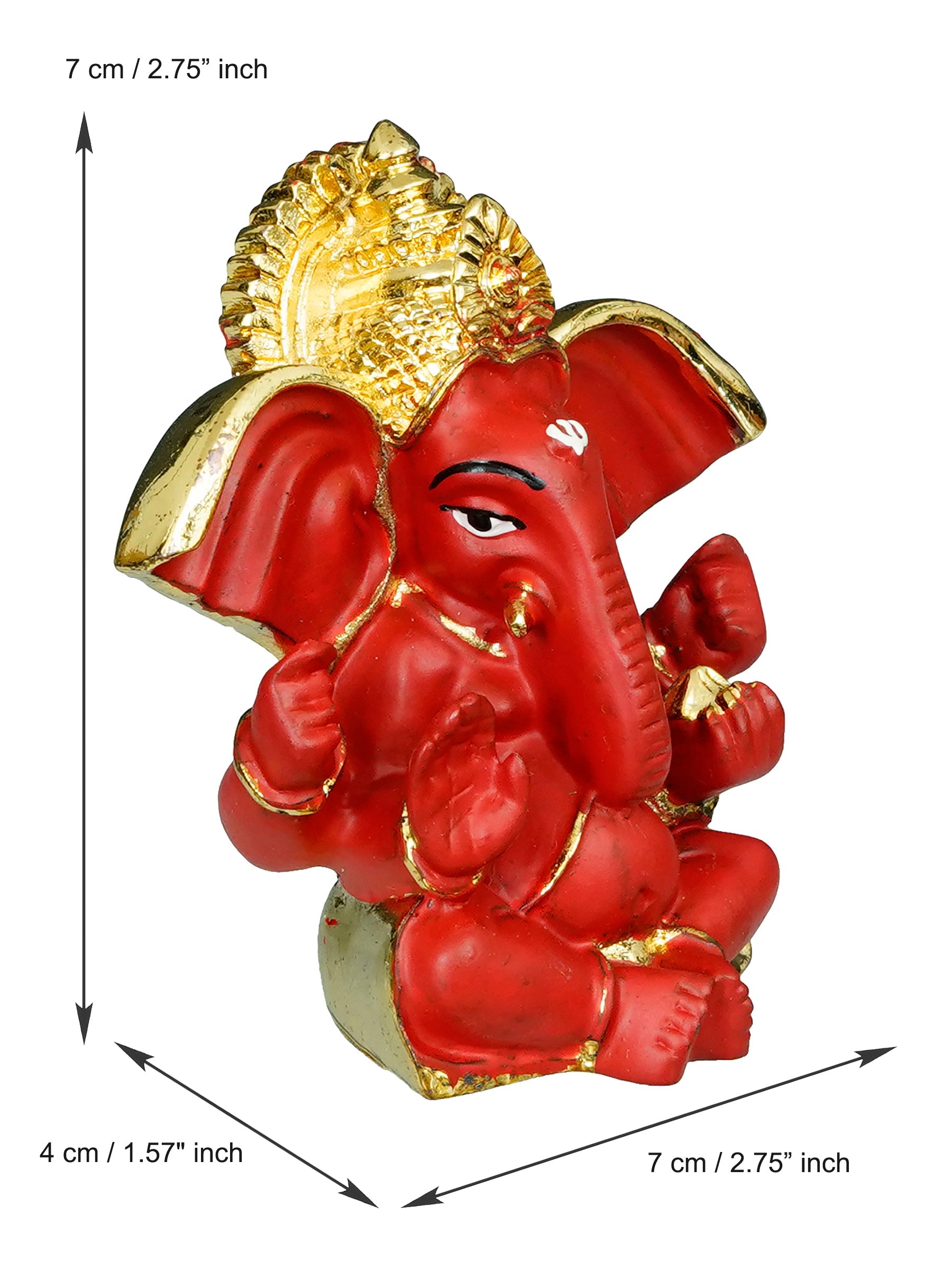 Gold Plated Red Polyresin Ganesha Idol for Home, Temple, Office and Car Dashboard Kafalo