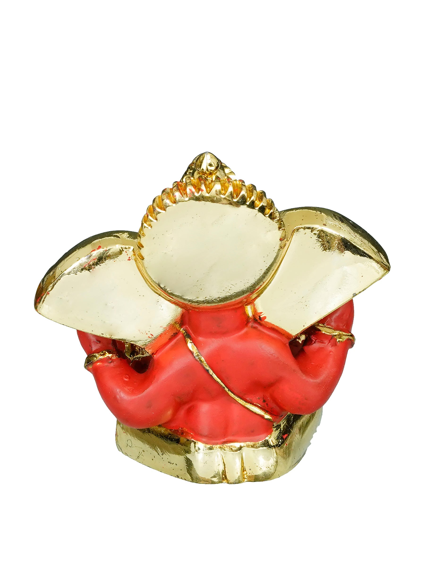 Gold Plated Red Polyresin Ganesha Idol for Home, Temple, Office and Car Dashboard Kafalo