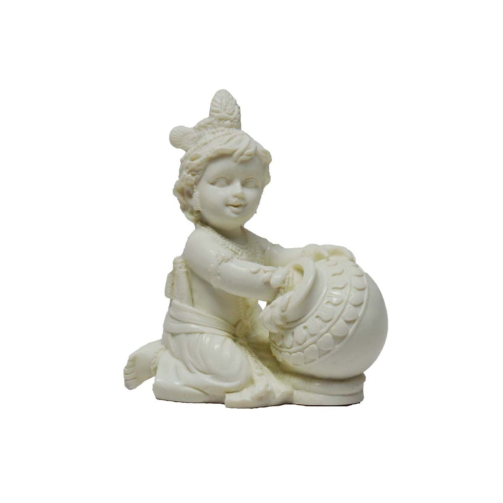 Pure White Statue of Laddu Gopal having Makhan Kafalo
