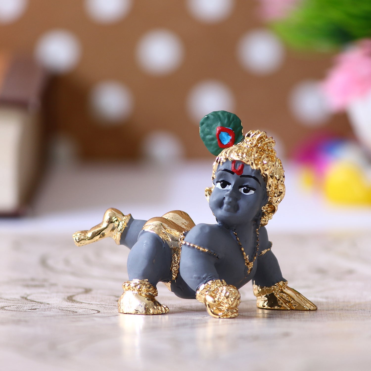 Grey and Golden Plated Laddu Gopal/Lord Krishna Statue for Home/Temple Kafalo