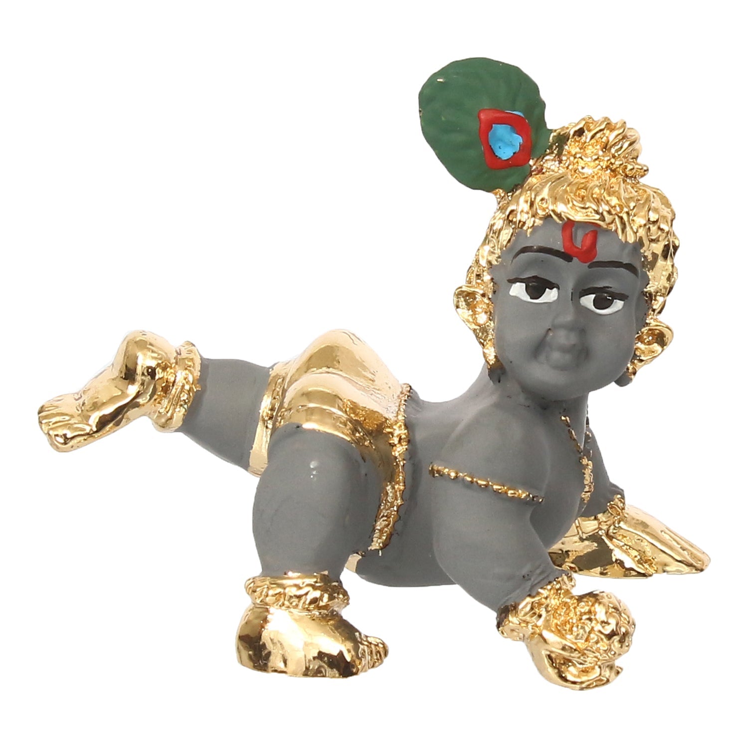 Grey and Golden Plated Laddu Gopal/Lord Krishna Statue for Home/Temple Kafalo