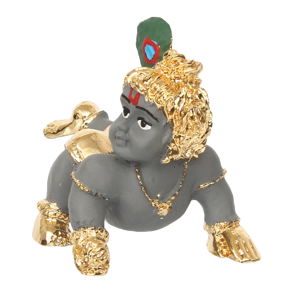 Grey and Golden Plated Laddu Gopal/Lord Krishna Statue for Home/Temple Kafalo