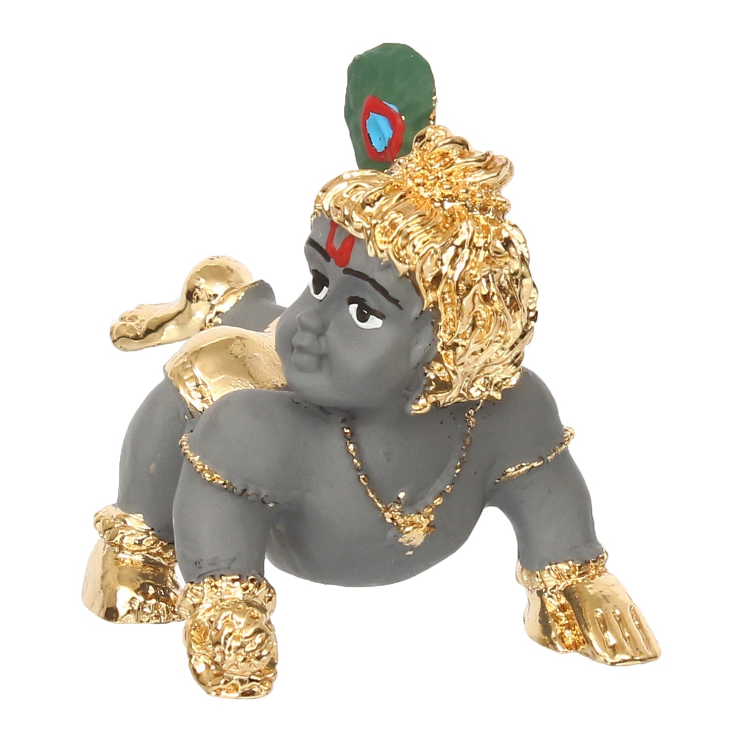 Grey and Golden Plated Laddu Gopal/Lord Krishna Statue for Home/Temple Kafalo