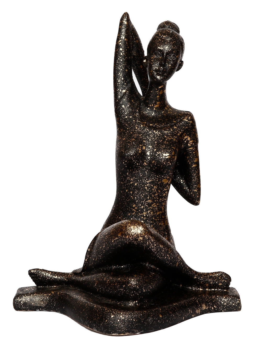Black Polyresin Lady in Gomukhasana or Cow Face Yoga Position Antique Look Handcrafted Decorative Showpiece Kafalo
