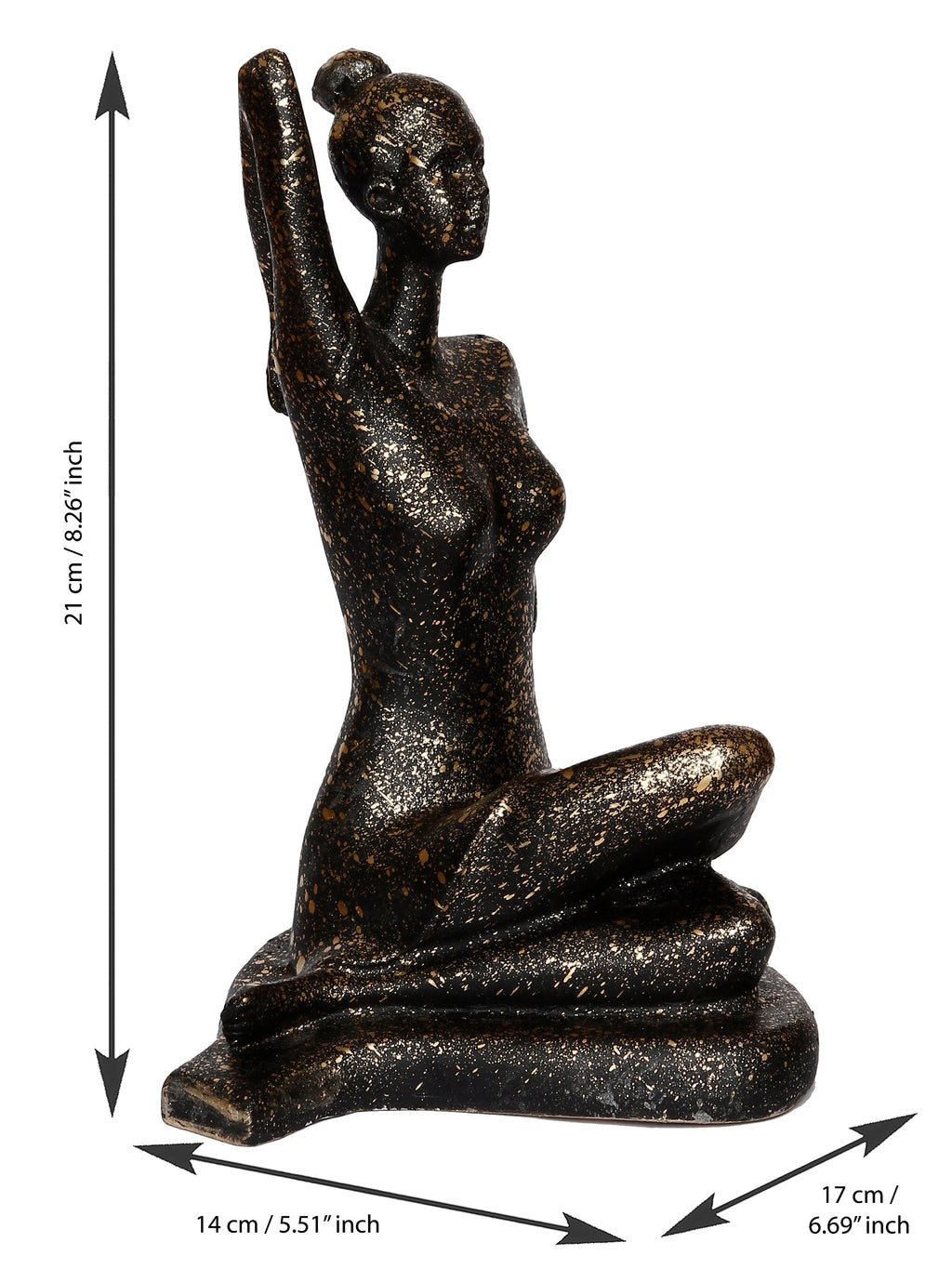 Black Polyresin Lady in Gomukhasana or Cow Face Yoga Position Antique Look Handcrafted Decorative Showpiece Kafalo
