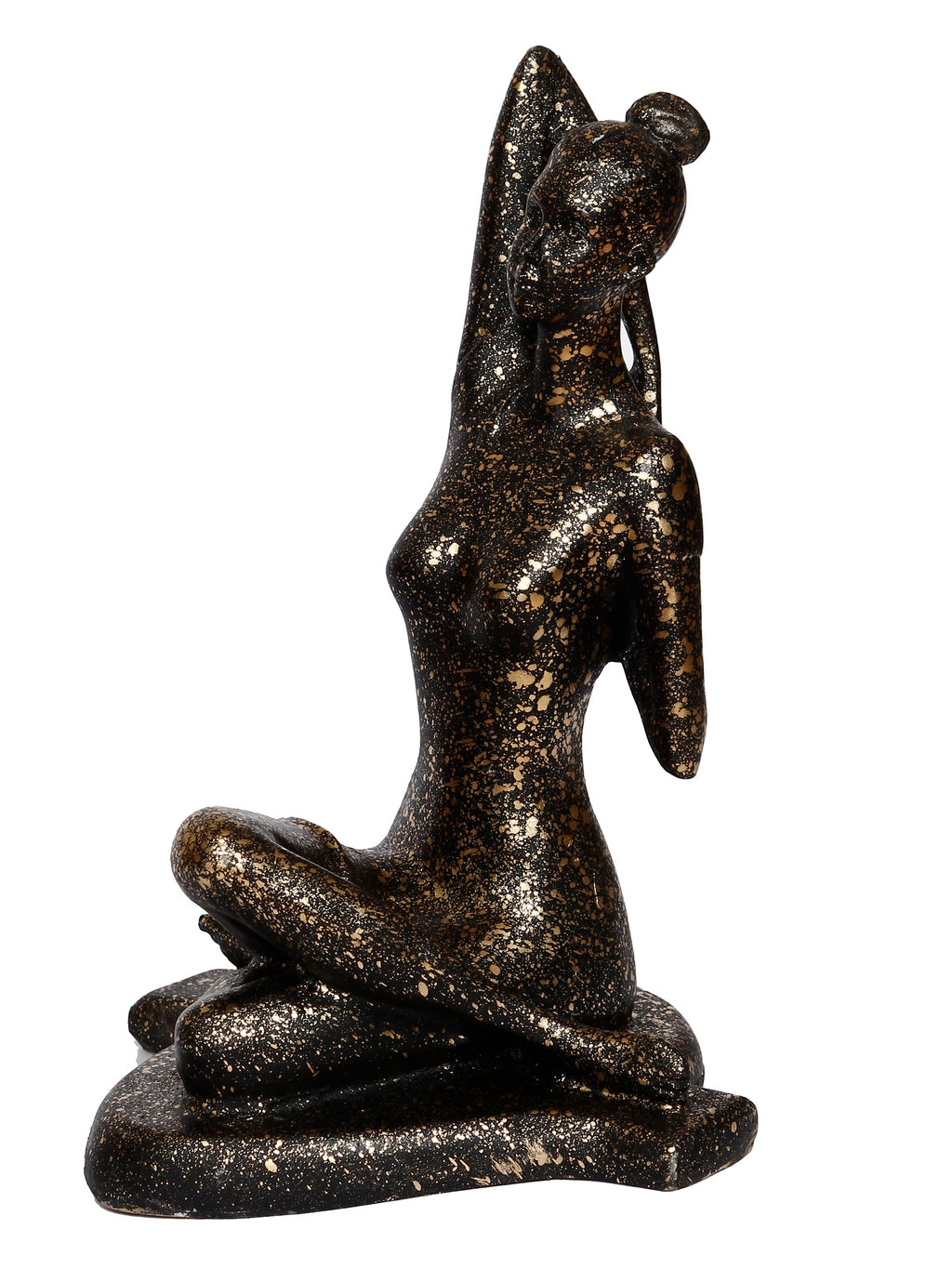 Black Polyresin Lady in Gomukhasana or Cow Face Yoga Position Antique Look Handcrafted Decorative Showpiece Kafalo