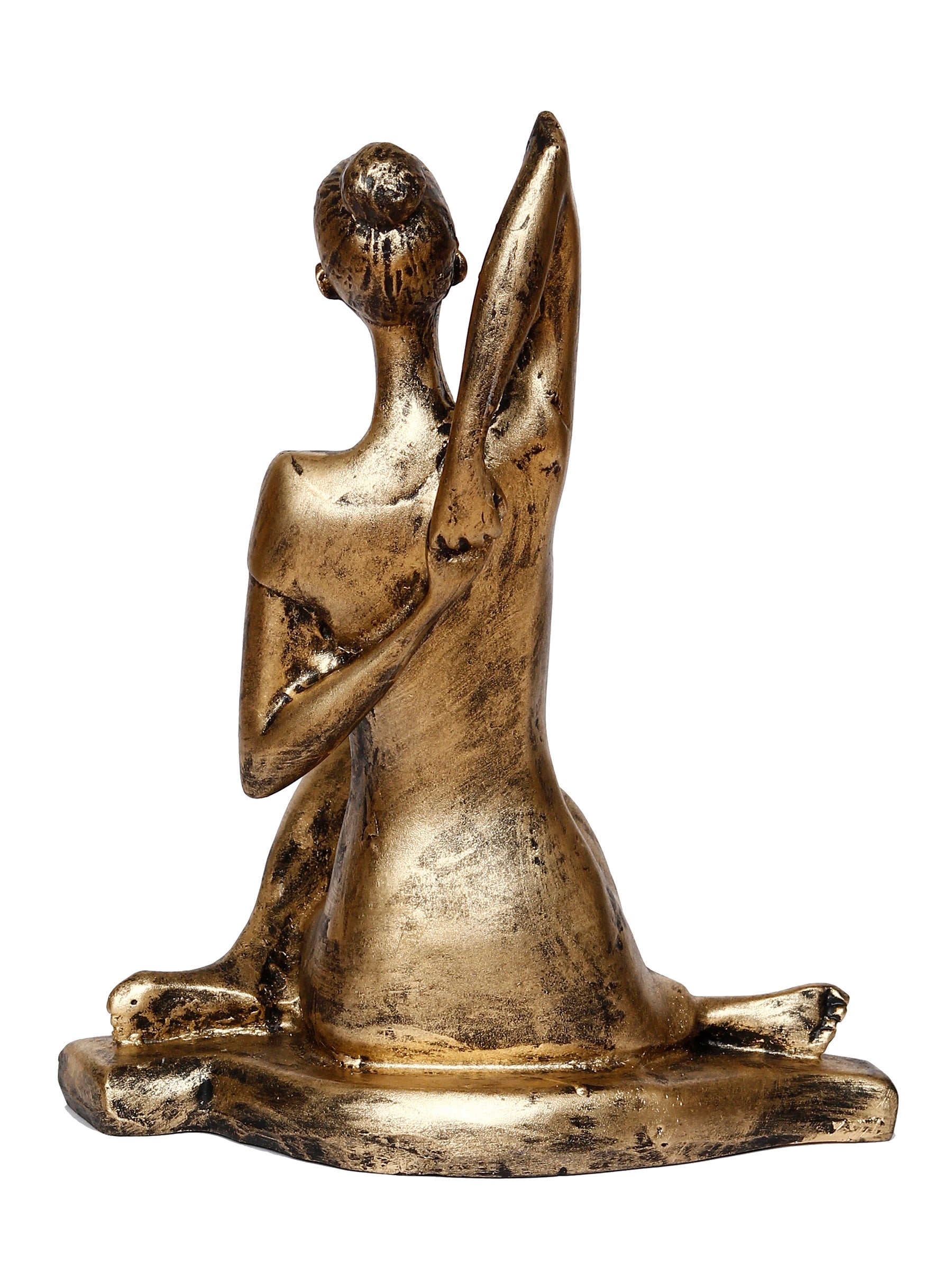 Golden Polyresin Lady in Gomukhasana or Cow Face Yoga Position Antique Look Handcrafted Decorative Showpiece Kafalo