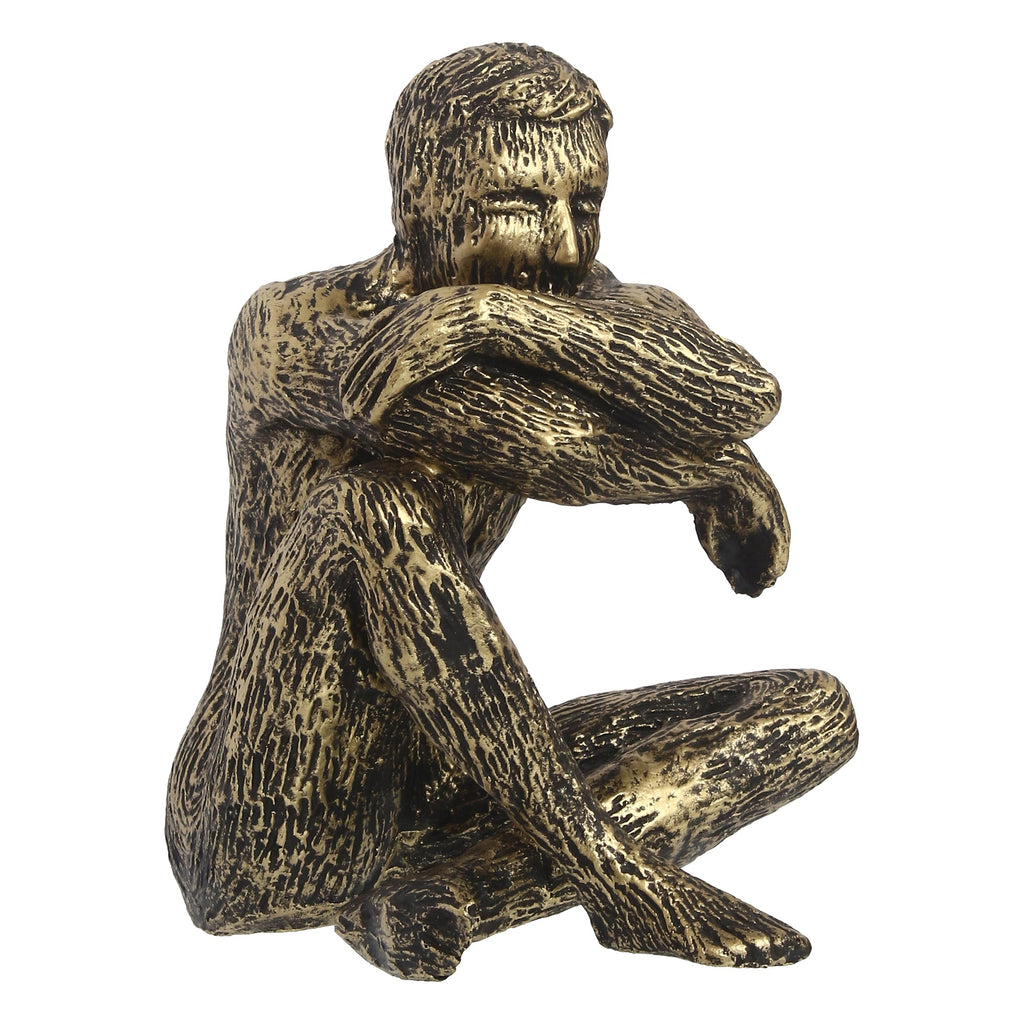 Golden and Black Polyresin Man Figurine Sitting in Thinking Position Kafalo