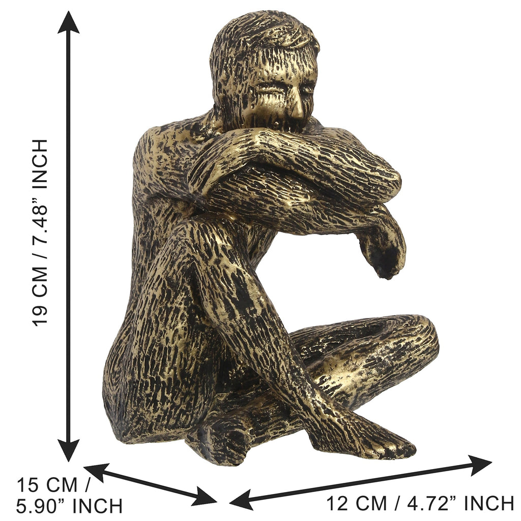 Golden and Black Polyresin Man Figurine Sitting in Thinking Position Kafalo