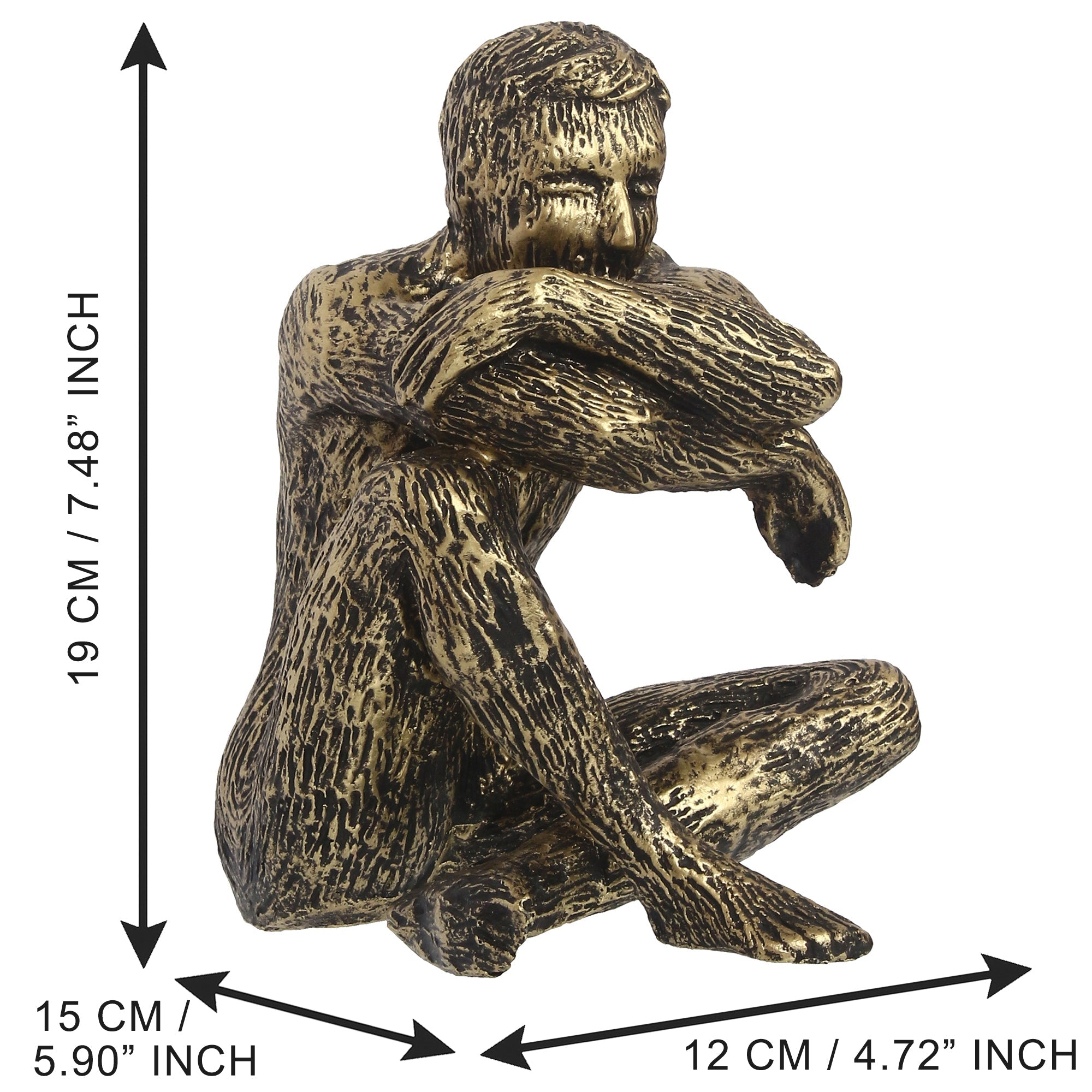 Golden and Black Polyresin Man Figurine Sitting in Thinking Position Kafalo