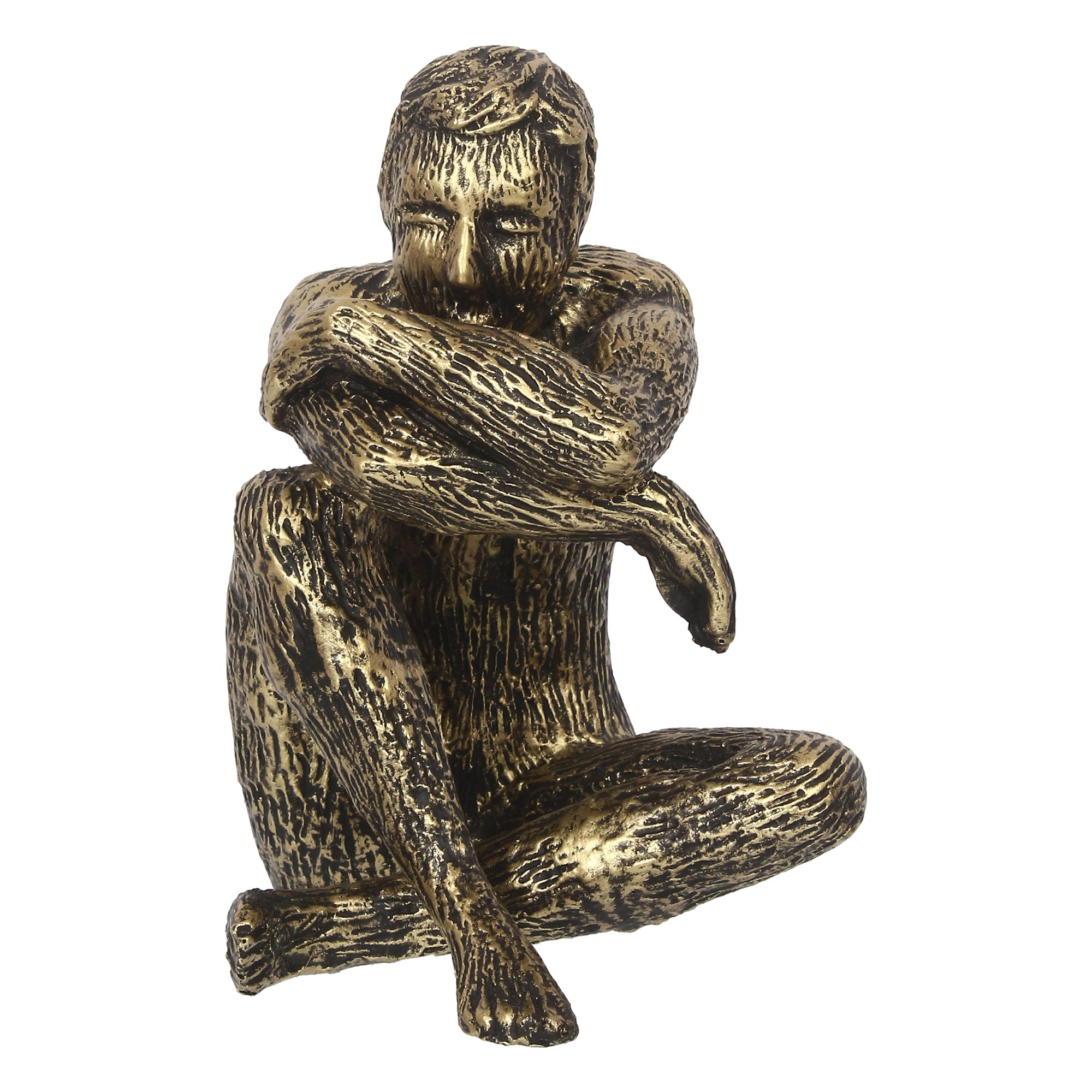 Golden and Black Polyresin Man Figurine Sitting in Thinking Position Kafalo