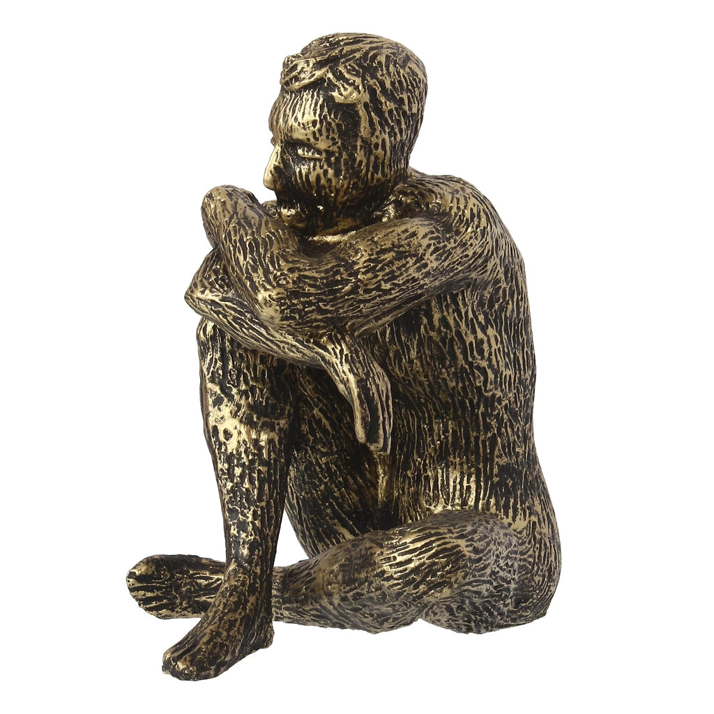 Golden and Black Polyresin Man Figurine Sitting in Thinking Position Kafalo